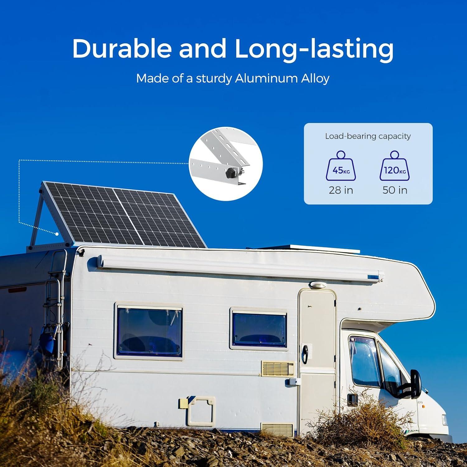 Renogy 50in Adjustable Solar Panel Mount Brackets with Foldable Tilt Legs on Any Flat Surface for RV, Roof, Boat, Any Off-Grid Systems