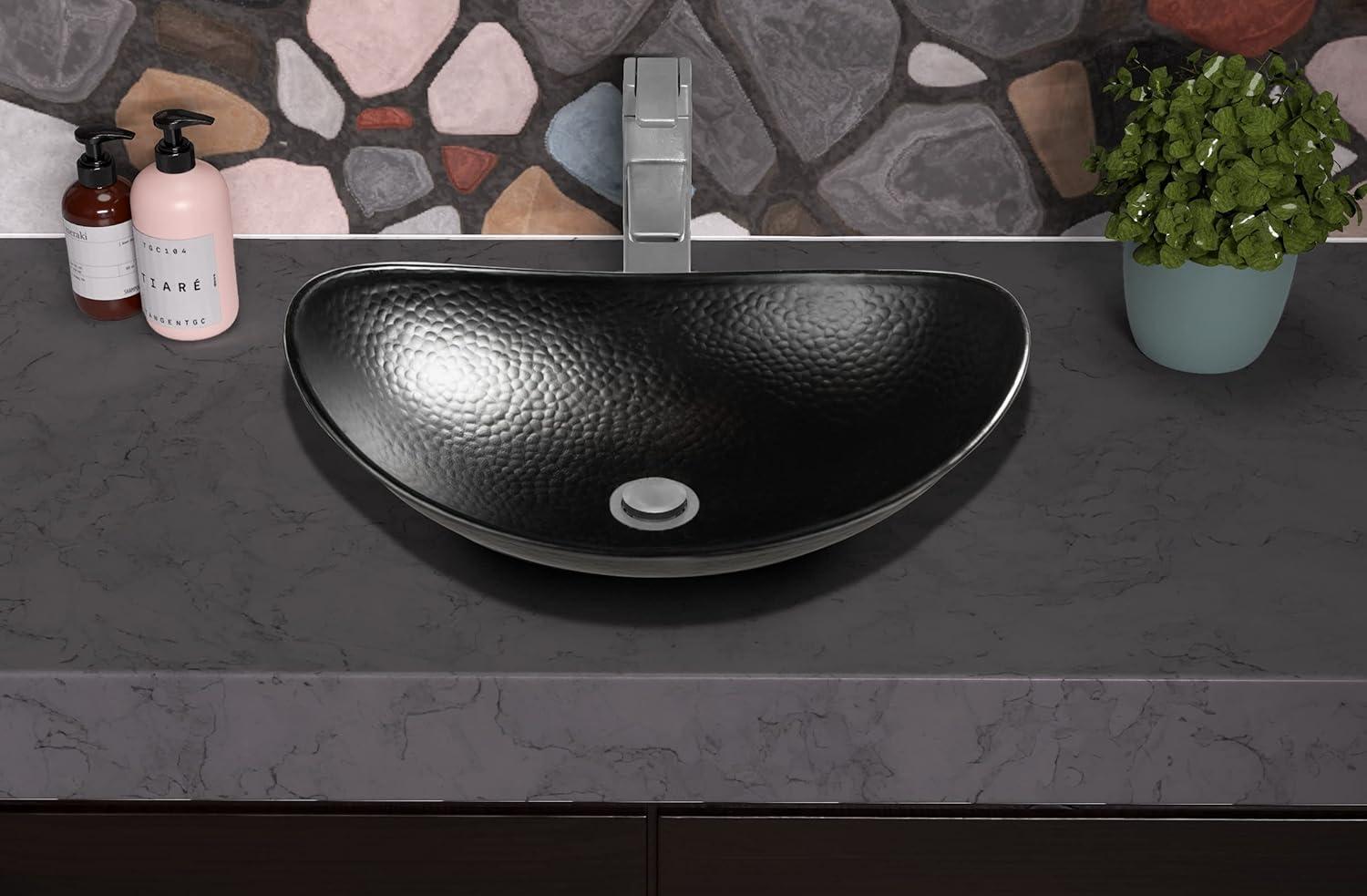 Monarch Abode Matte Black Hand Hammered Harbor Bathroom Vessel Sink, 19 inches