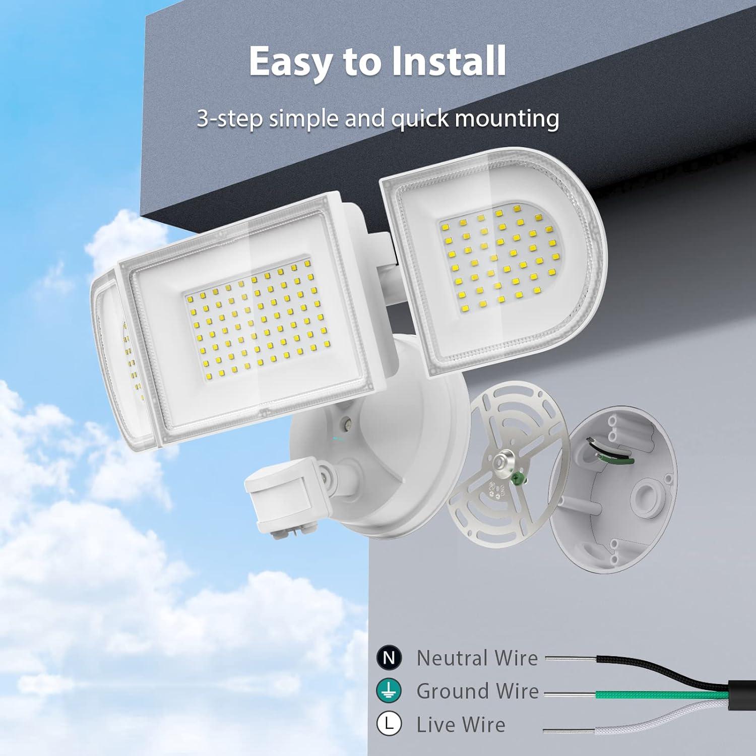 White 100W LED Motion Sensor Security Flood Light