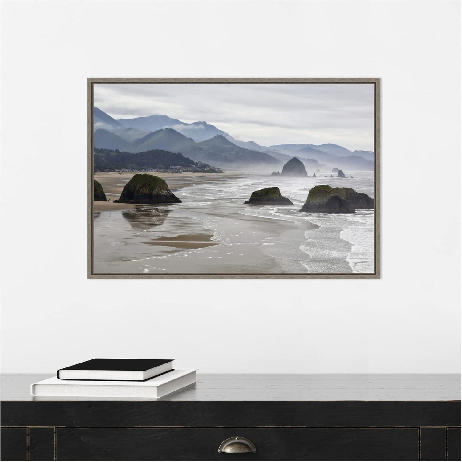 Amanti Art Cannon Beach fog rises over the coastline by Jaynes Gallery Danita Delimont Canvas Wall Art Print Framed 23 x 16-in.