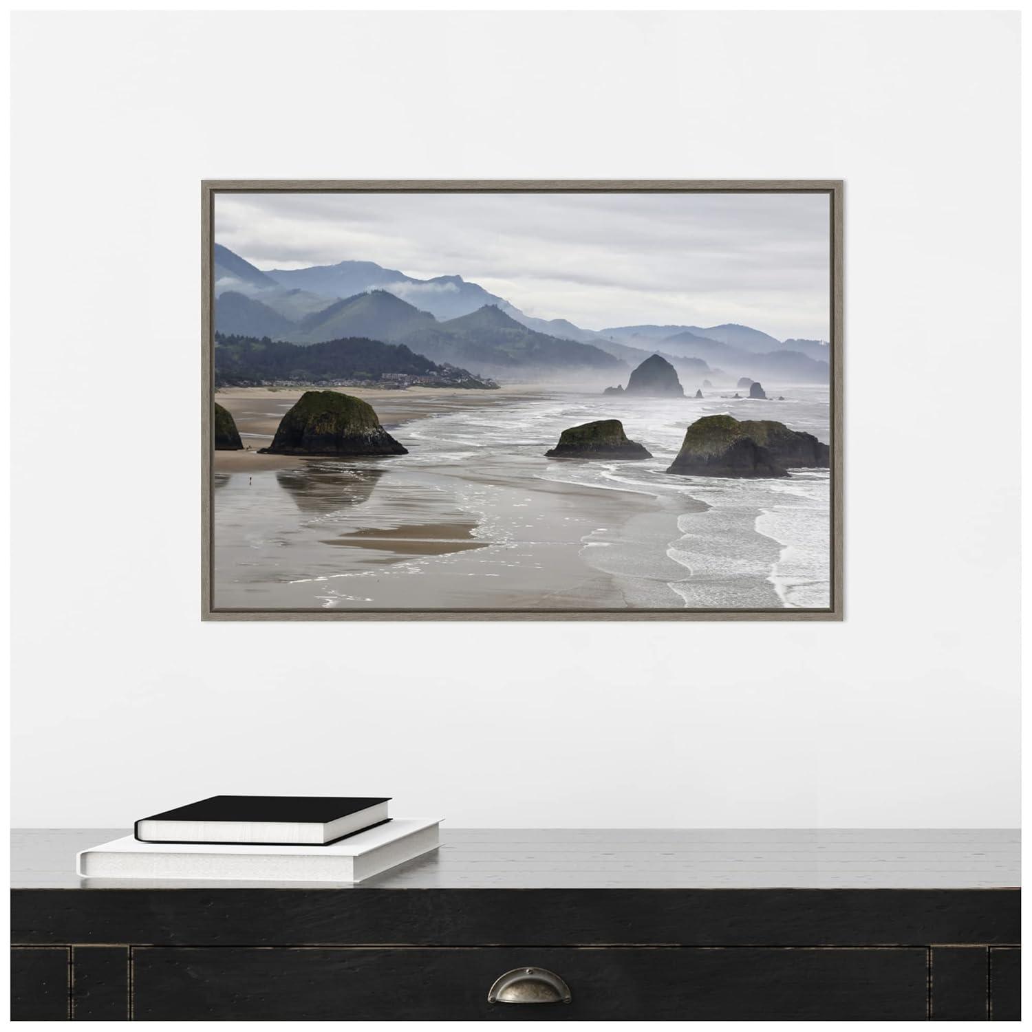 Amanti Art Cannon Beach fog rises over the coastline by Jaynes Gallery Danita Delimont Canvas Wall Art Print Framed 23 x 16-in.
