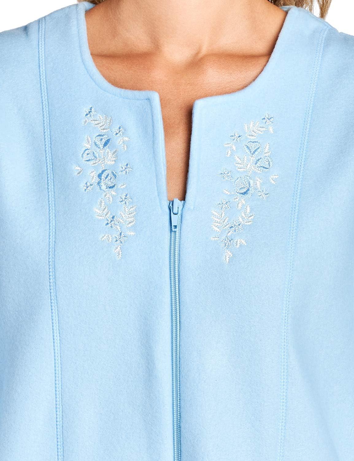 Women's Long Sleeve Zip Up Front Short Fleece Robe