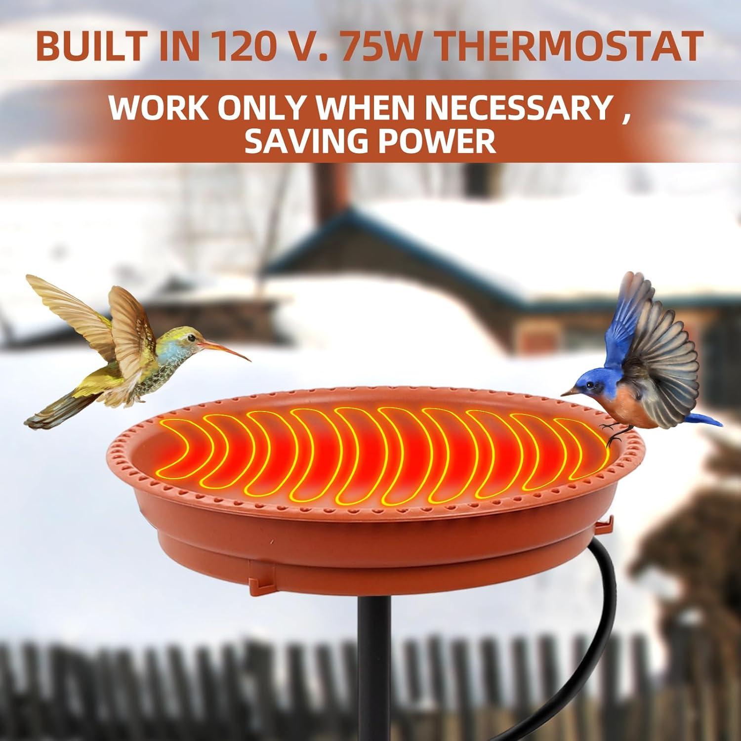 Heated Bird Bath for Outdoors for Winter, 75W Bird Bath Water Heater Bird Bath Deicer,Deep Bowl Thermostatic Control Weather Resistance Stylish Design with Planter Pedestal for All Seasons