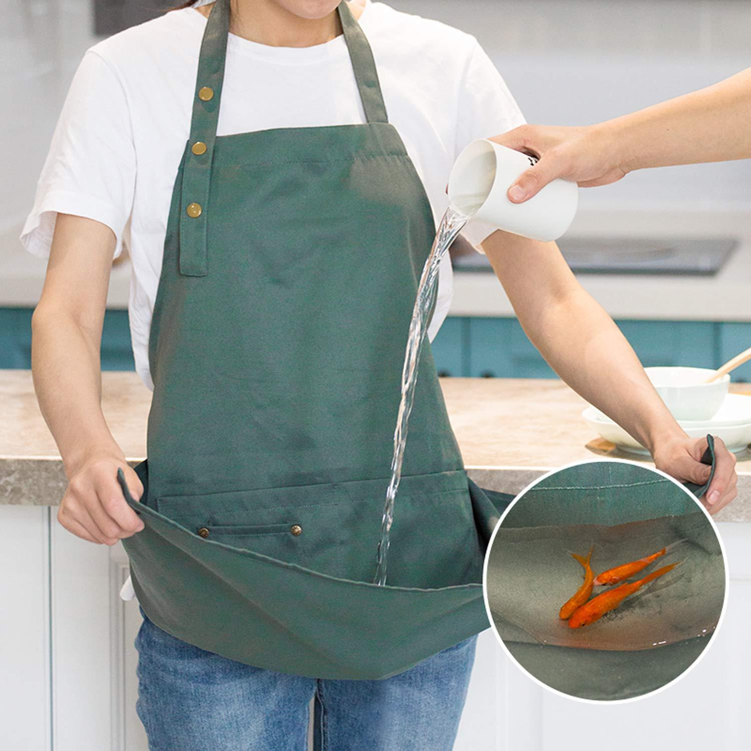 MORNITE Art Aprons for Painting Pottery Ceramics, Mens Women Kitchen Cooking Aprons Waterproof Green