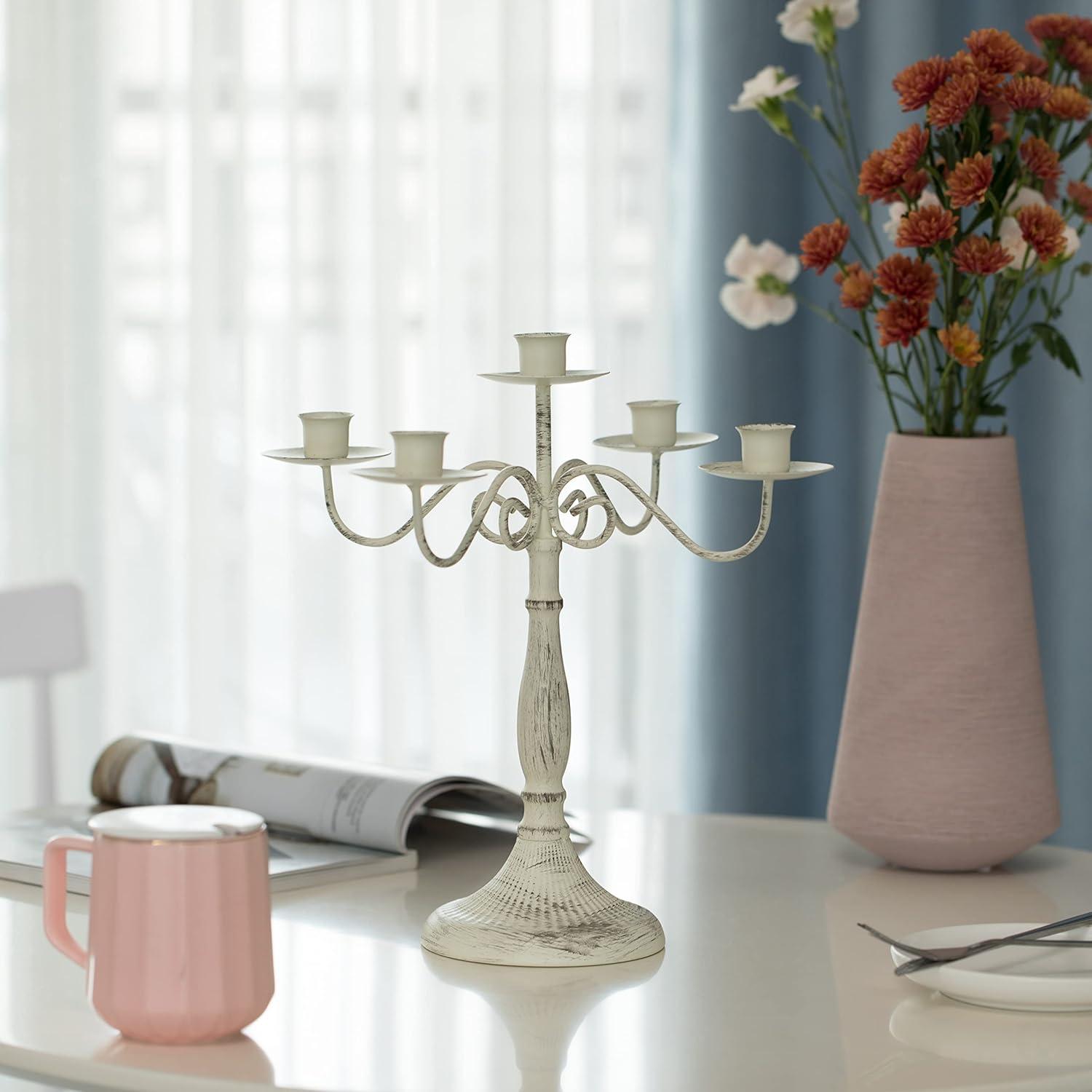 Antique 12 Distressed 5 Arm Metal Candelabra for Dining Room, Entryway, Kitchen and Vanity