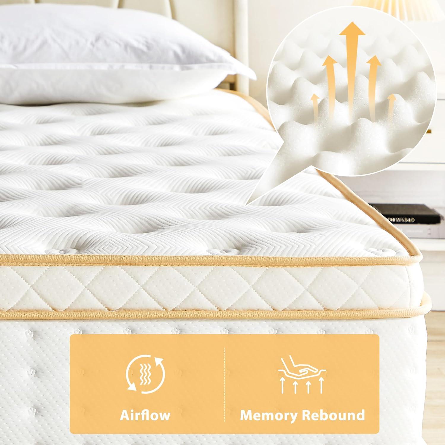 10 Inch Queen Mattress, Medium Firm Hybrid Mattress with Gel Memory Foam & Pocketed Coils, CertiPUR-US Certified, Pressure Relief, Motion Isolation, 100-Night Trial, 80“ x 60" x 10"