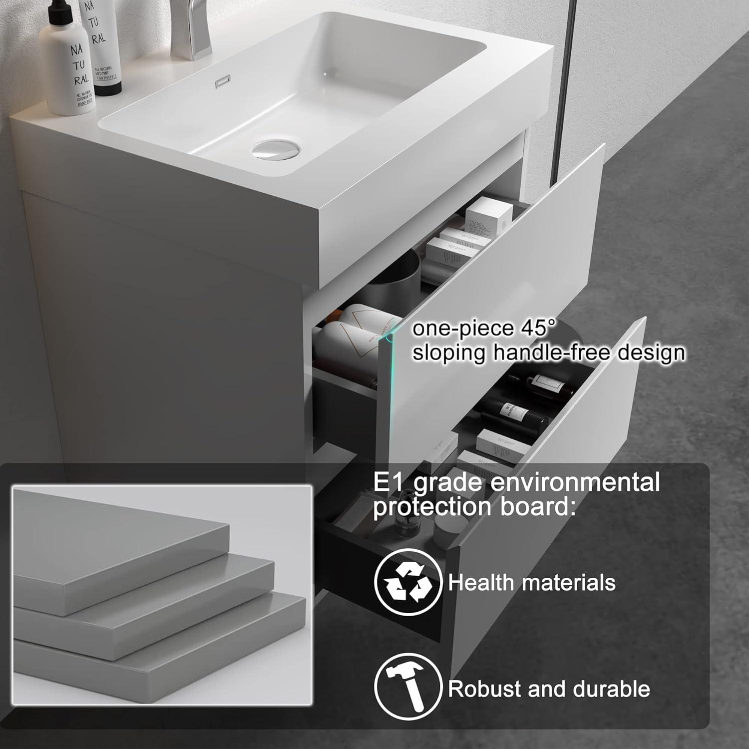 Alice 24" White MDF Floating Bathroom Vanity with Sink