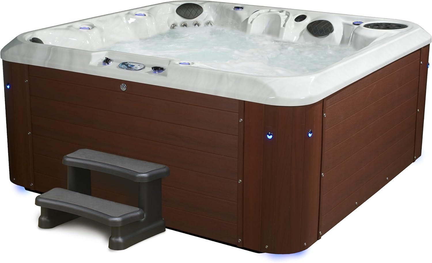 Amplified 100-Jet 6-Person Square Brown and White Hot Tub