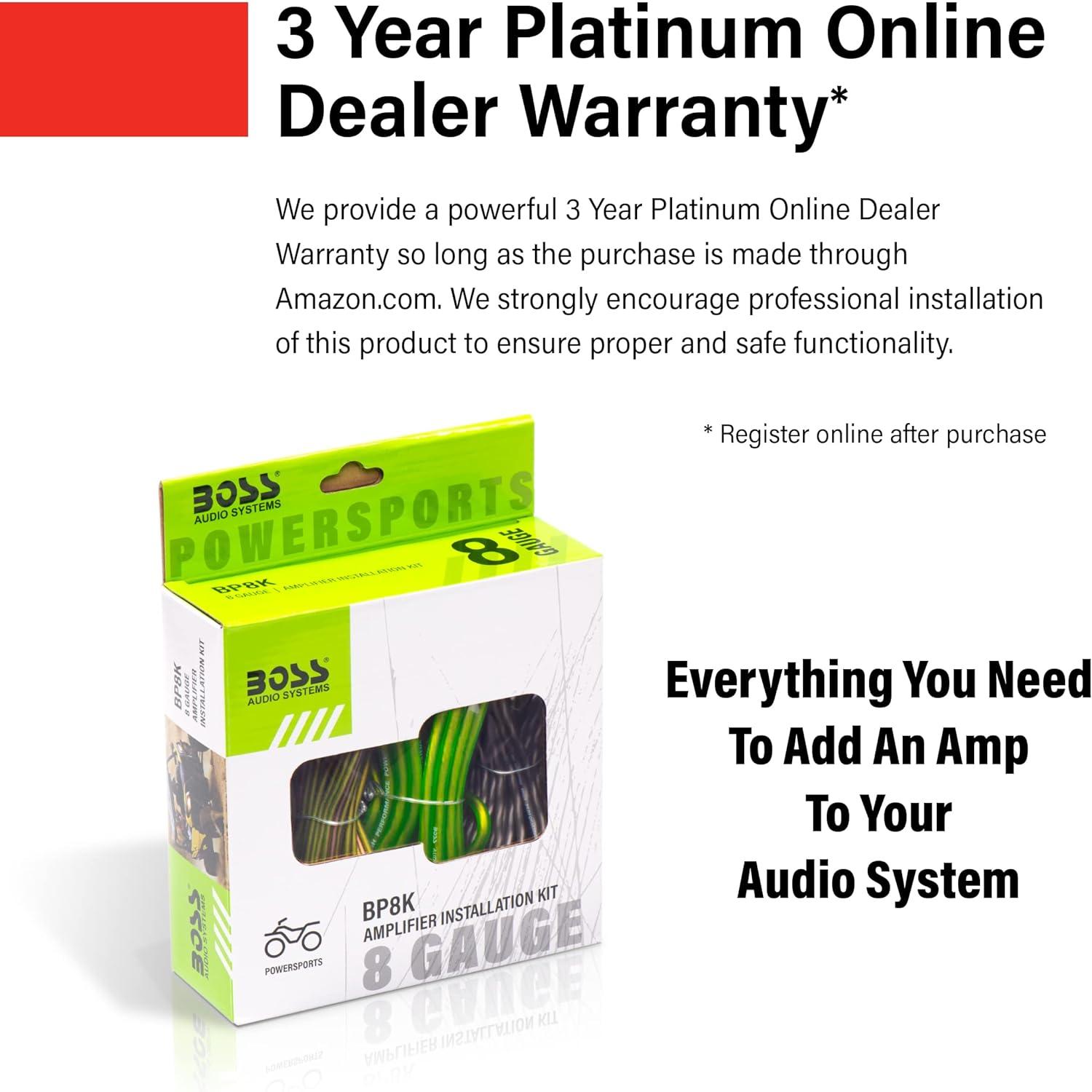 BOSS Audio Systems BP8K 8 Gauge Car Amplifier Installation Wiring Kit - A Car Amp Wire Kit Helps You Make Connections and Brings Power to Your Radio, Subwoofers and Speakers
