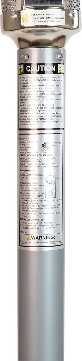 Flash Furniture Patio Outdoor Heating-Silver Stainless Steel 40,000 BTU Propane Heater with Wheels for Commercial & Residential Use-7.5 Feet Tall