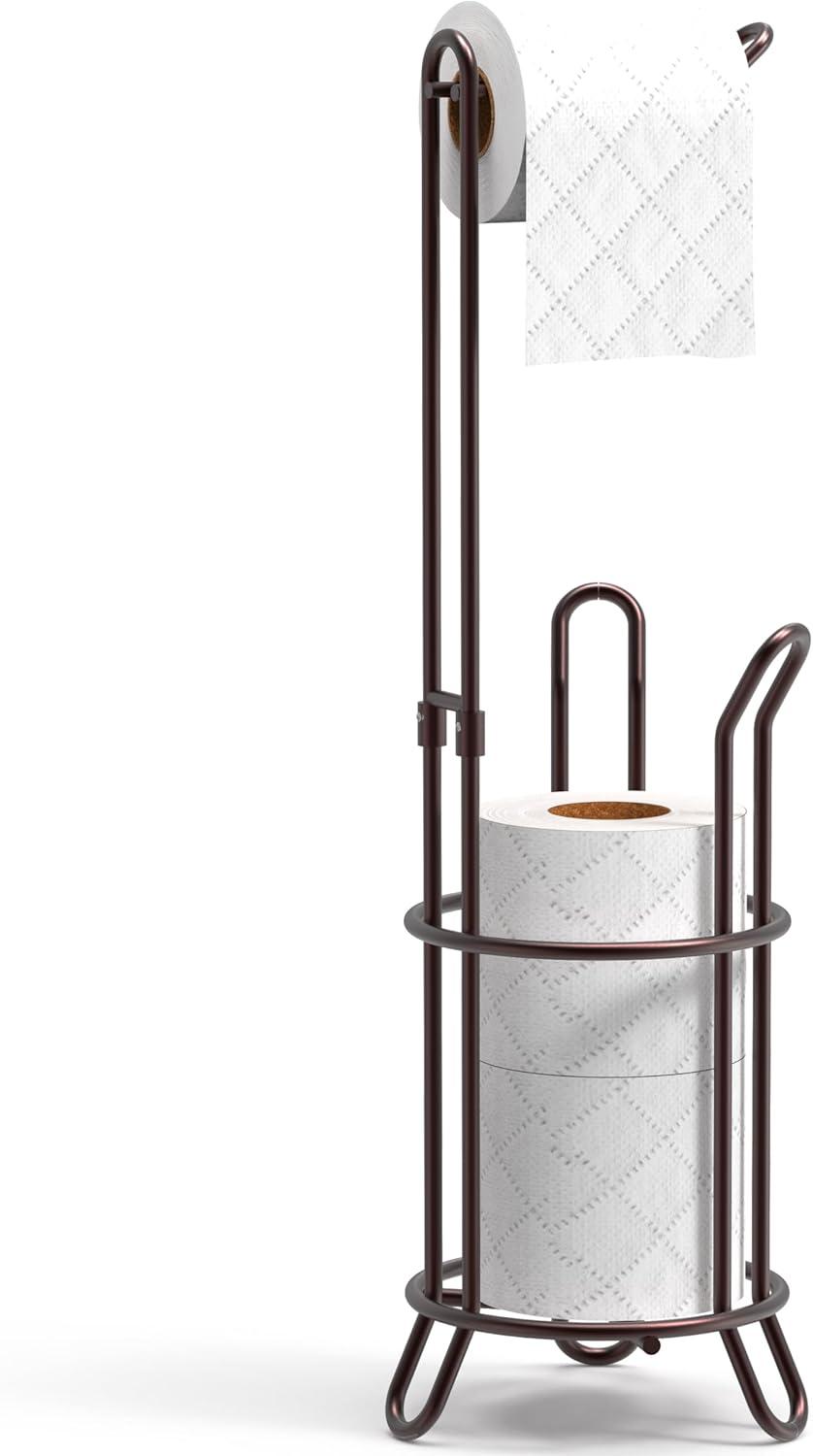 Bronze Free-Standing Toilet Tissue Roll Holder with Cell Phone Shelf