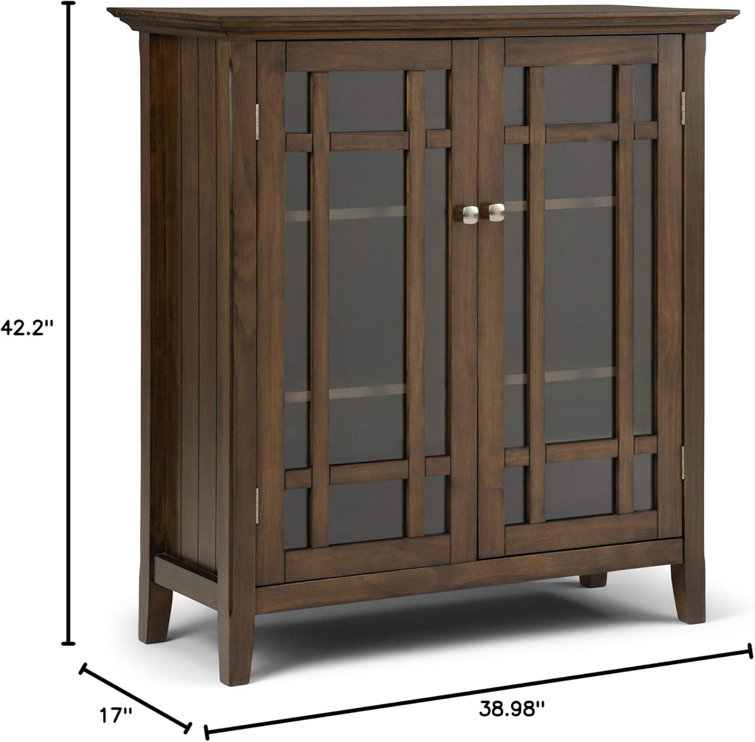 Simpli Home Bedford 39"W Solid Wood 4-Shelf Medium Storage Cabinet with Glass Doors and Adjustable Shelves