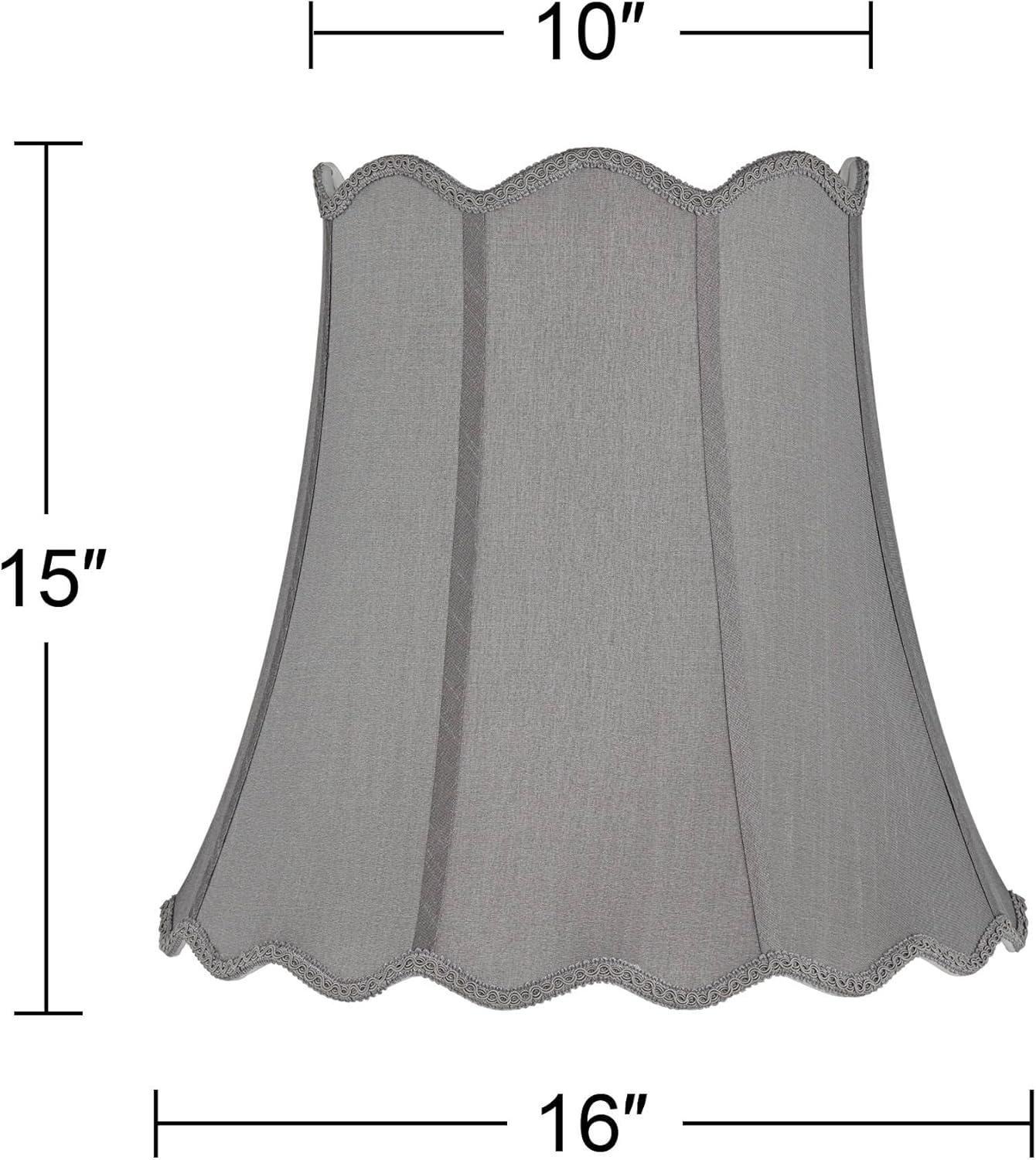 Springcrest Morell Gray Medium Scallop Bell Lamp Shade 10" Top x 16" Bottom x 15" High x 16" Slant (Spider) Replacement with Harp and Finial