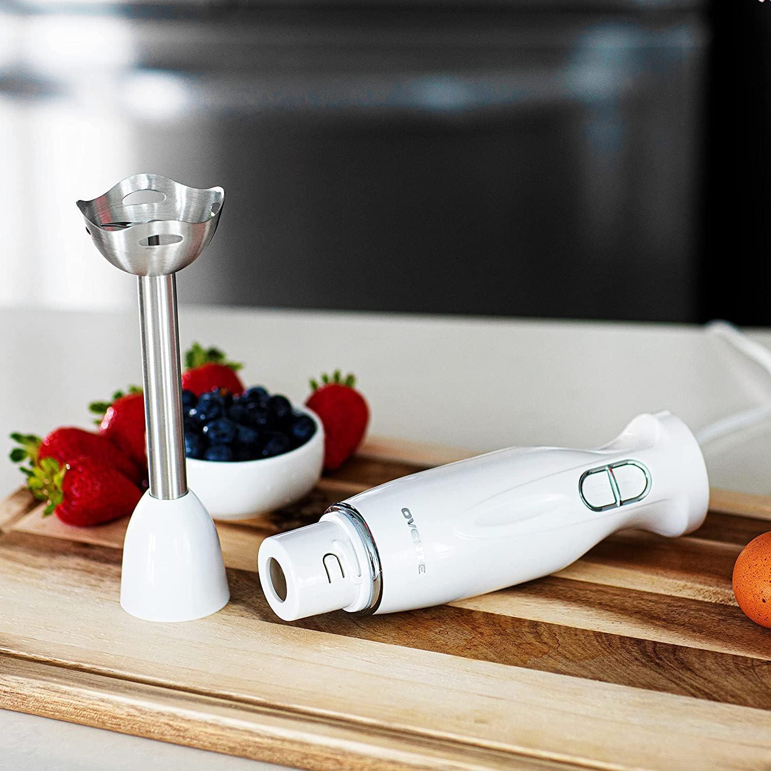 OVENTE Electric Immersion Hand Blender, 2 Mixing Speed w/ Stainless Steel Blades, White HS560W