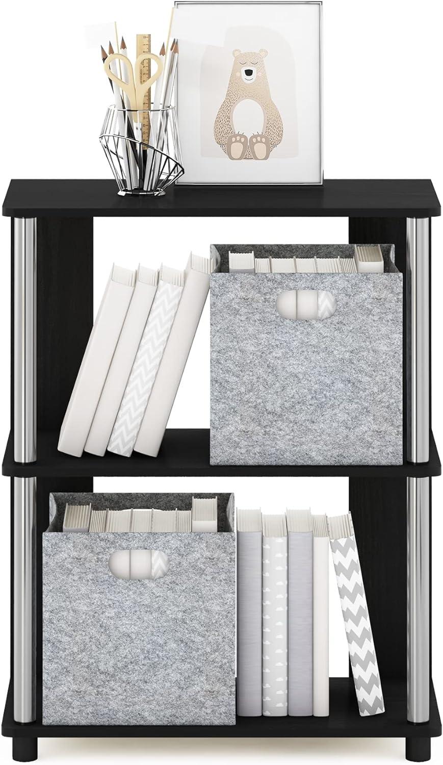 Jaya Simple 3-Tier Bookcase in Americano with Chrome Accents