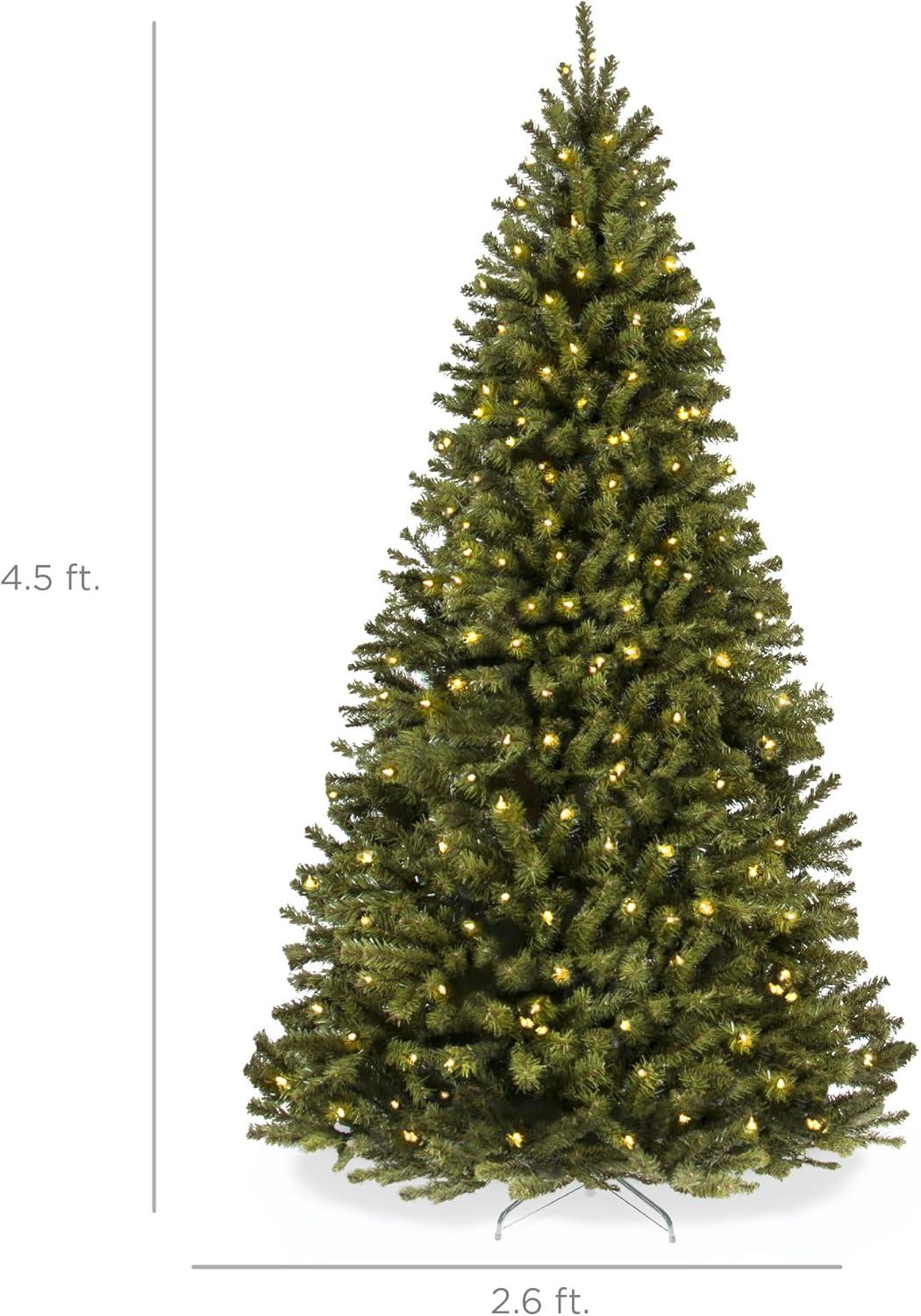 Best Choice Products 4.5ft Pre-Lit Spruce Hinged Artificial Christmas Tree w/ 200 Incandescent Lights, Foldable Stand