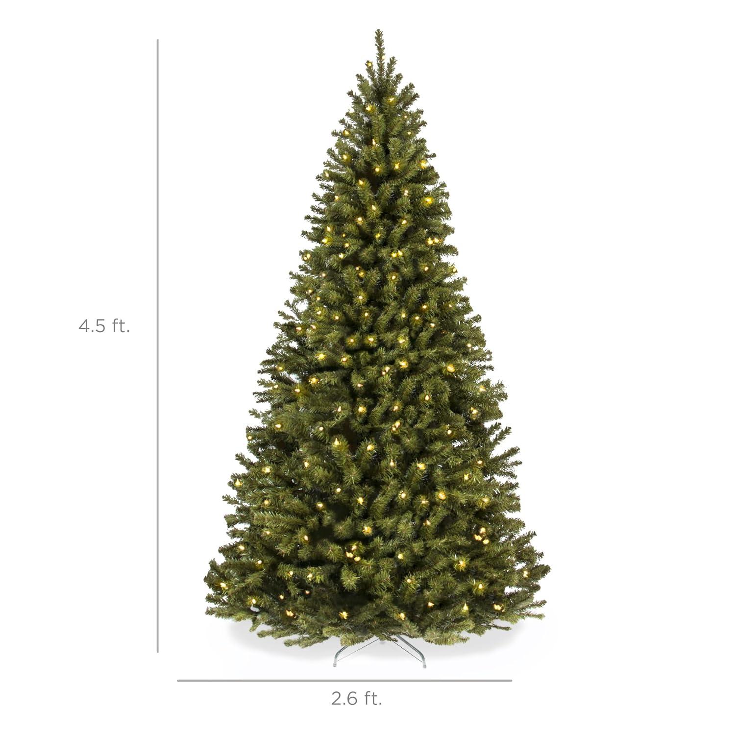 Best Choice Products 4.5ft Pre-Lit Spruce Hinged Artificial Christmas Tree w/ 200 Incandescent Lights, Foldable Stand