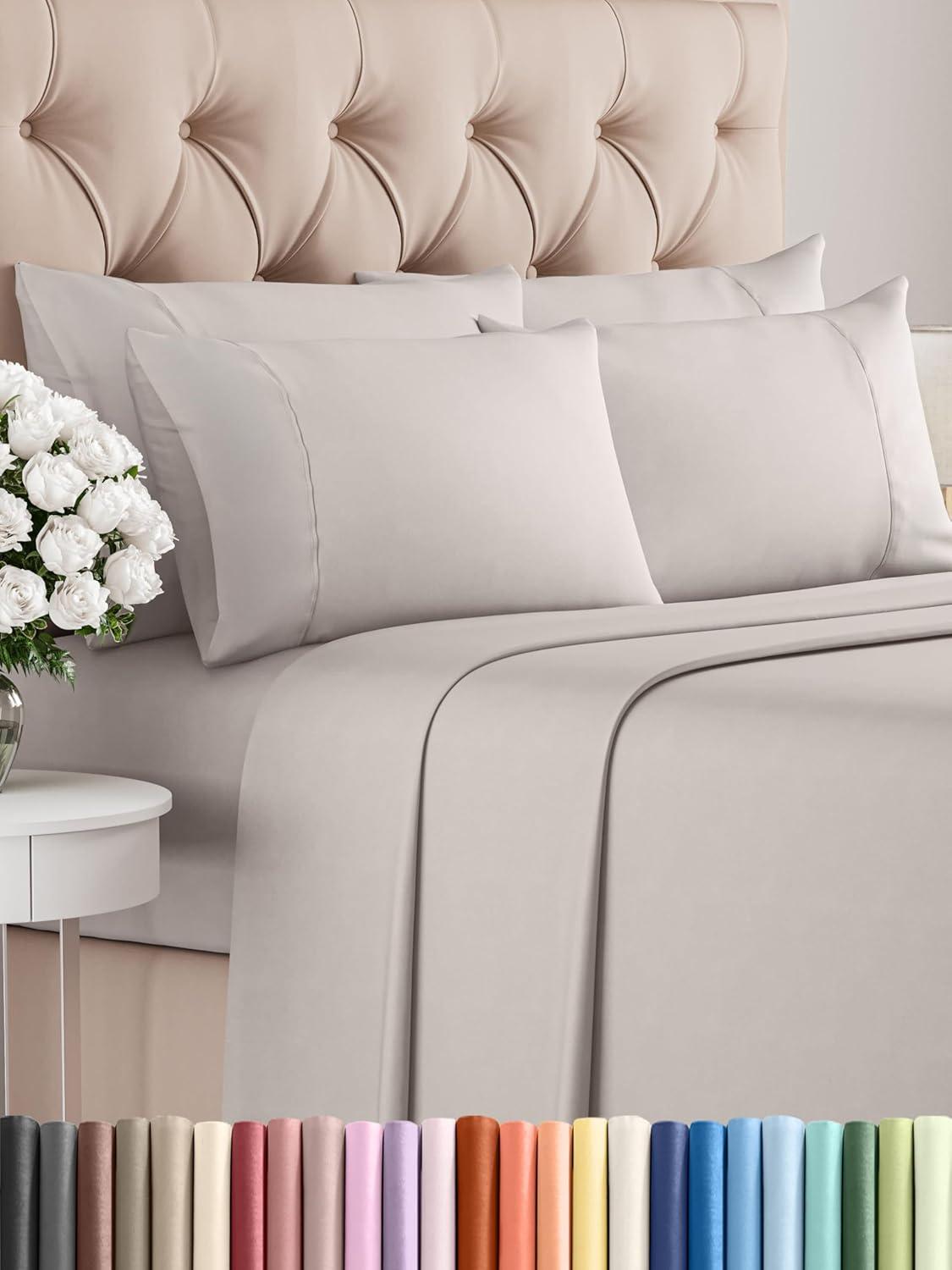 CGK Linens 6 Piece Soft & Cooling Solid Sheet Set - Wrinkle Free Luxury Bed Sheets