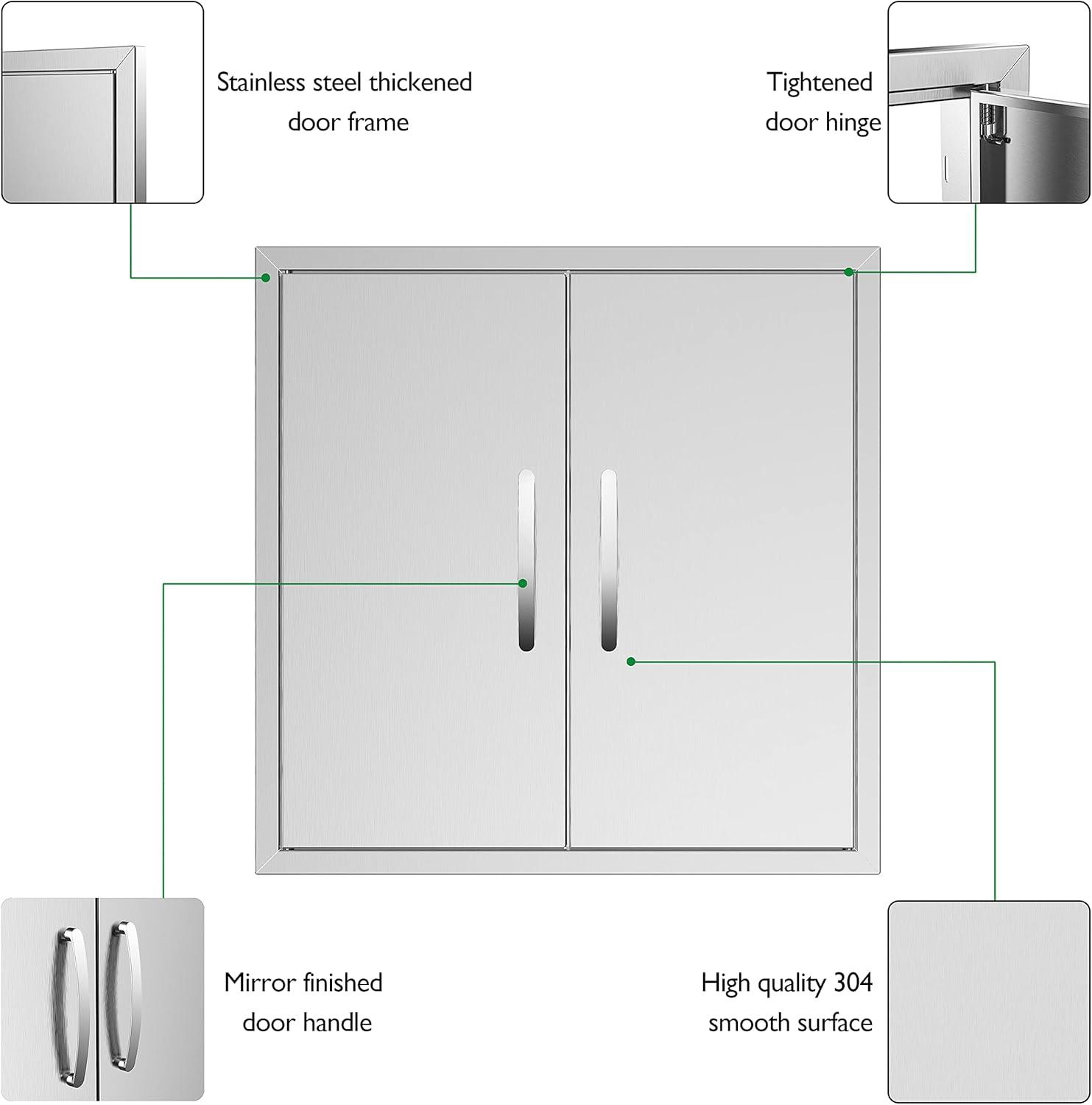 Outdoor Kitchen Doors - 24W x 24H Inch, Double BBQ Access Doors, 304 Stainless Steel for Outdoor Kitchen Cabinet Grill Station or BBQ Island