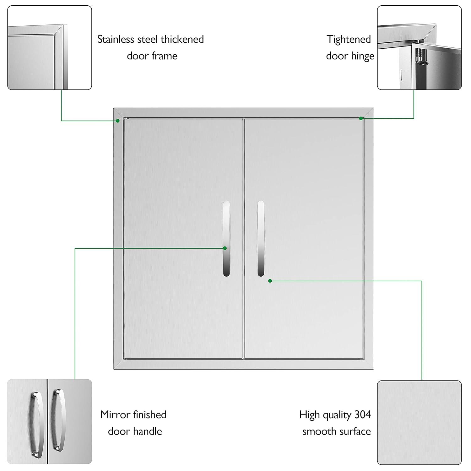 Outdoor Kitchen Doors - 24W x 24H Inch, Double BBQ Access Doors, 304 Stainless Steel for Outdoor Kitchen Cabinet Grill Station or BBQ Island
