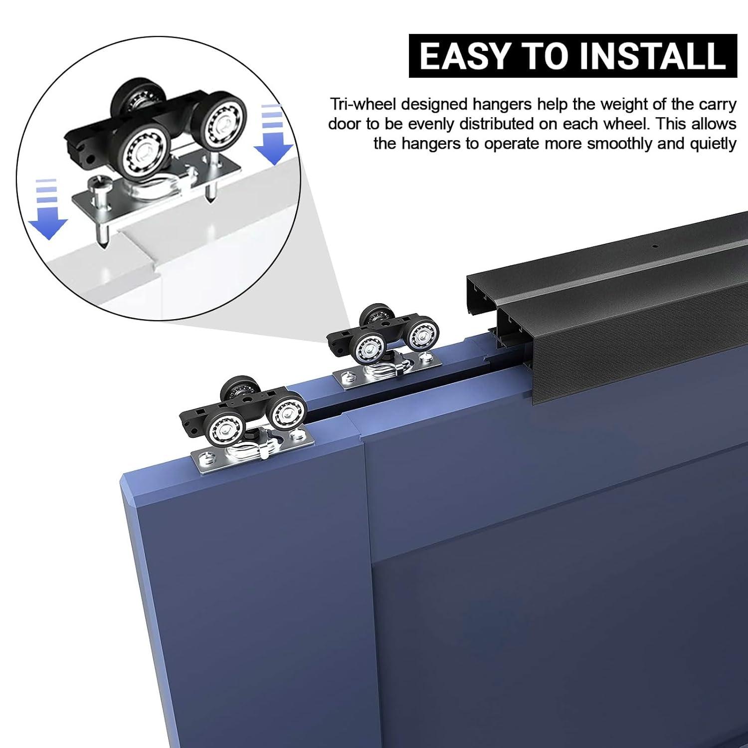72 in. Black Aluminum Sliding Bypass Track and Hardware Set for 2 Door System