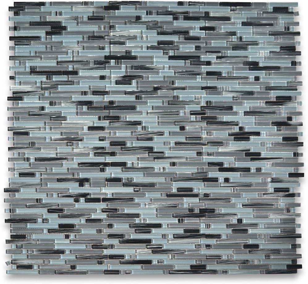 Grey Blue and Black Glass Rectangle Mosaic Tile