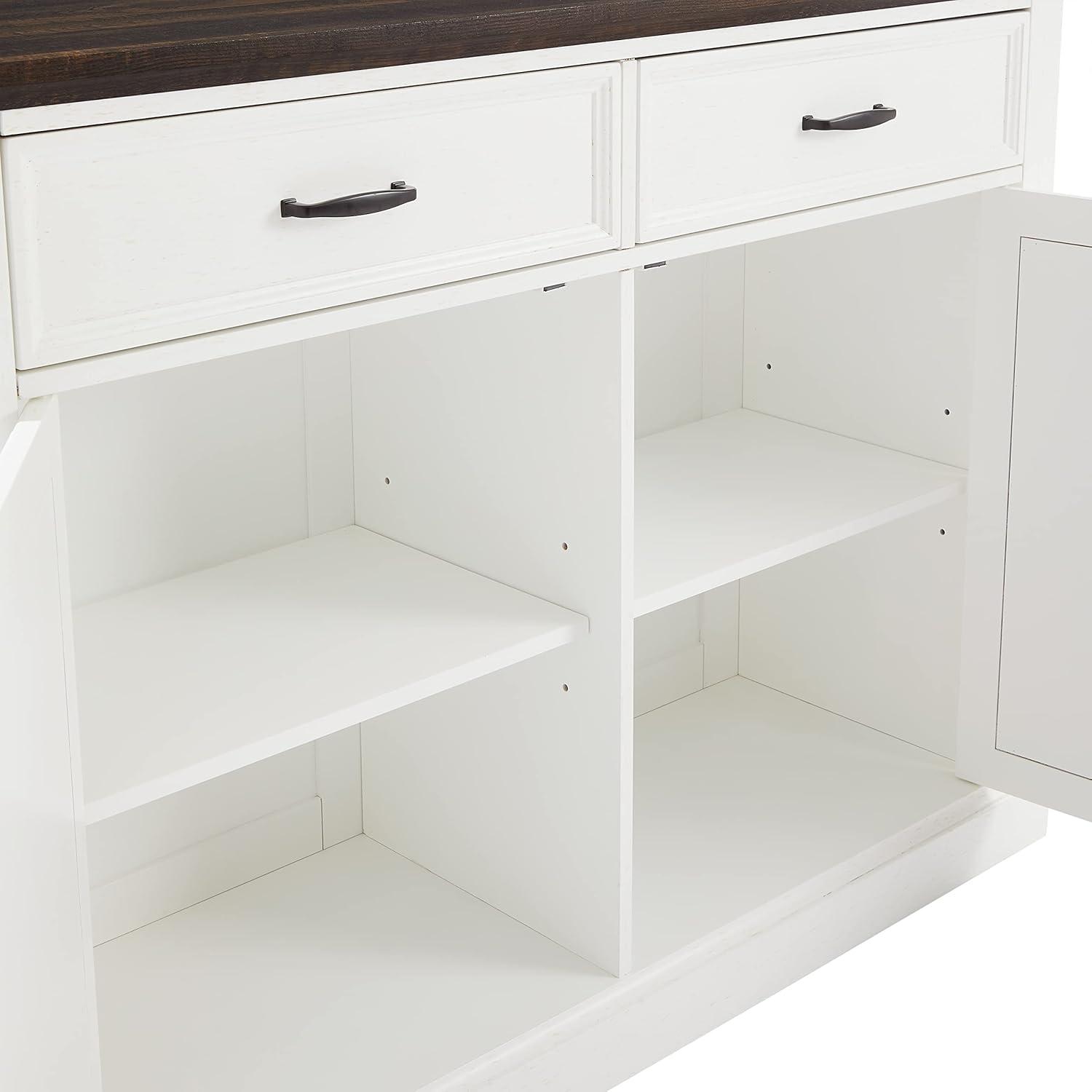 Clifton Kitchen Island Distressed White/Brown - Crosley: Adjustable Shelves, Storage Cart, Farmhouse Design