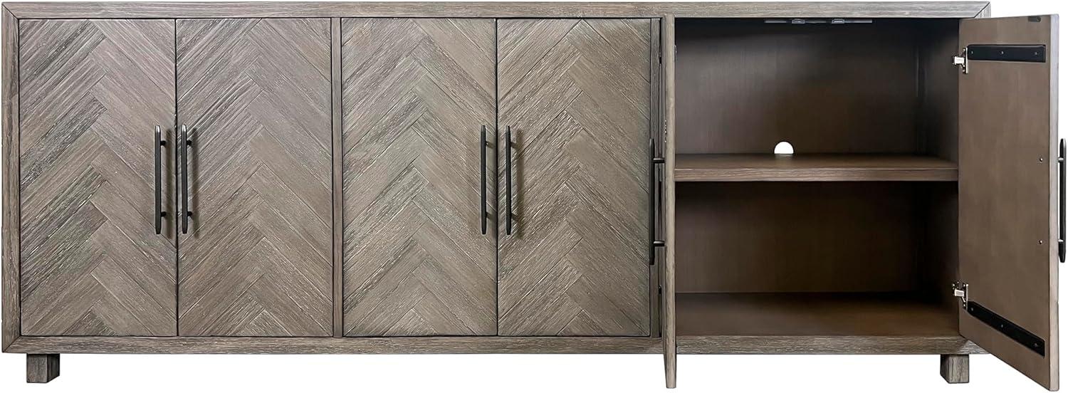 Gray 90" Six Door Herringbone TV Console with Iron Hardware