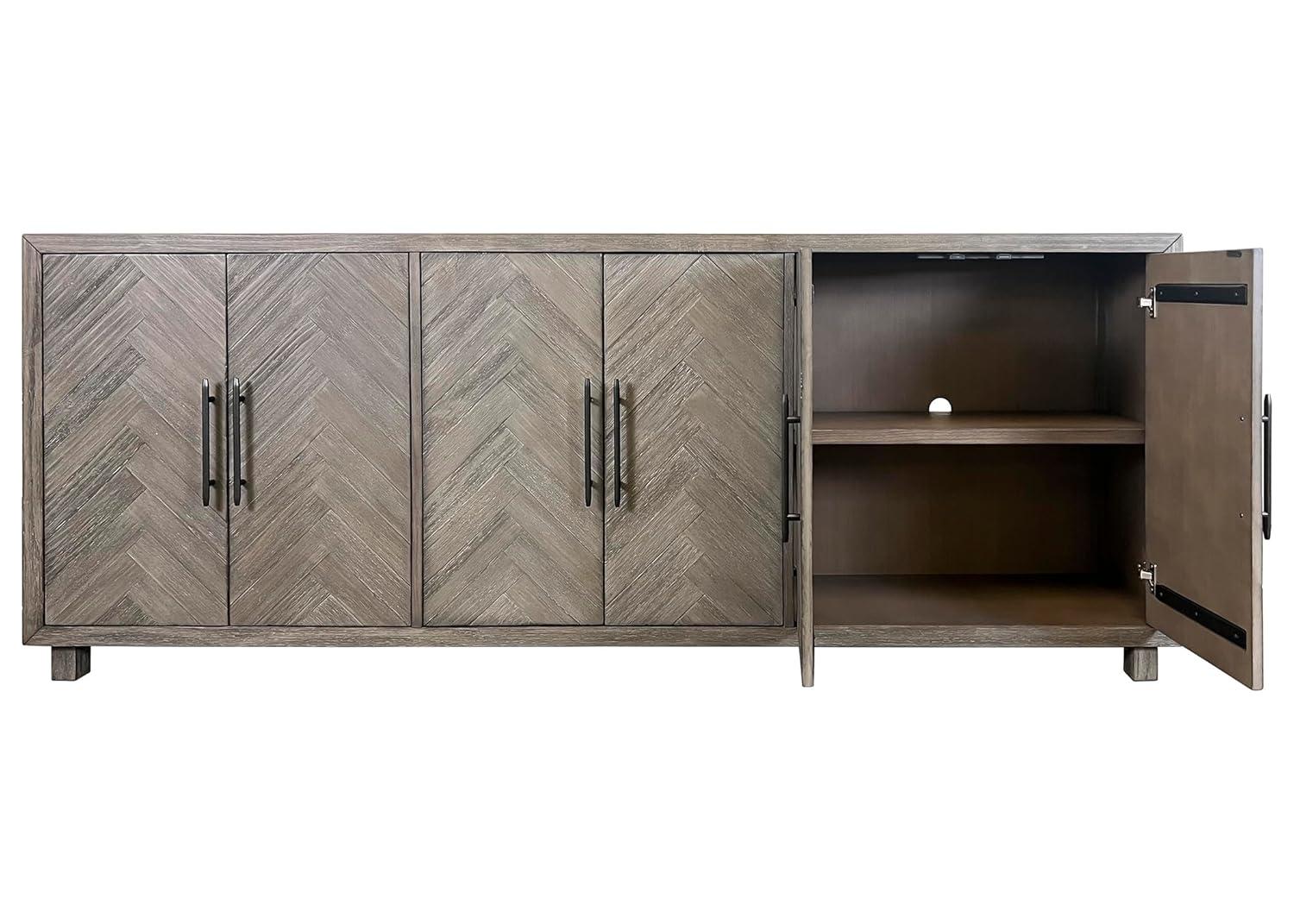 Palisades 90" Six Door TV Stand: Herringbone Pattern, Iron Hardware - Martin Furniture