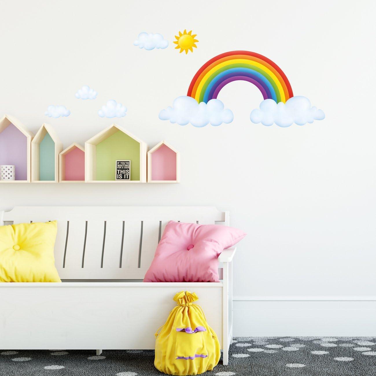 DECOWALL SG2-1713 Rainbow and Clouds Kids Wall Stickers Wall Decals Peel and Stick Removable Wall Stickers for Kids Nursery Bedroom Living Room décor