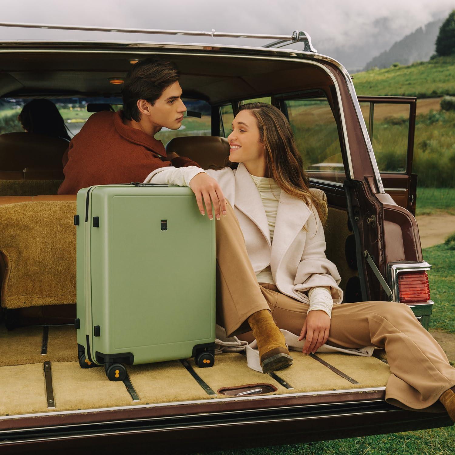 LEVEL8 Carry on Luggage Airline Approved with Spinner Wheels, Lightweight Luminous Textured Travel Bags for Women Men, Tsa Lock Cabin Suitcase, 20 Inch, Pickle Green