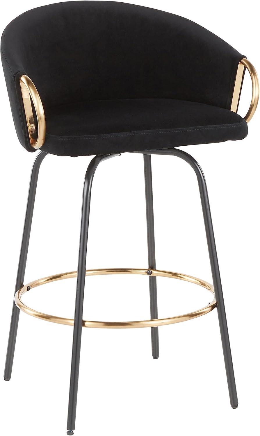 Set of 2 Claire Counter Height Barstools Gold/Cream/Black - LumiSource: Velvet Upholstery, Swivel, Footrest