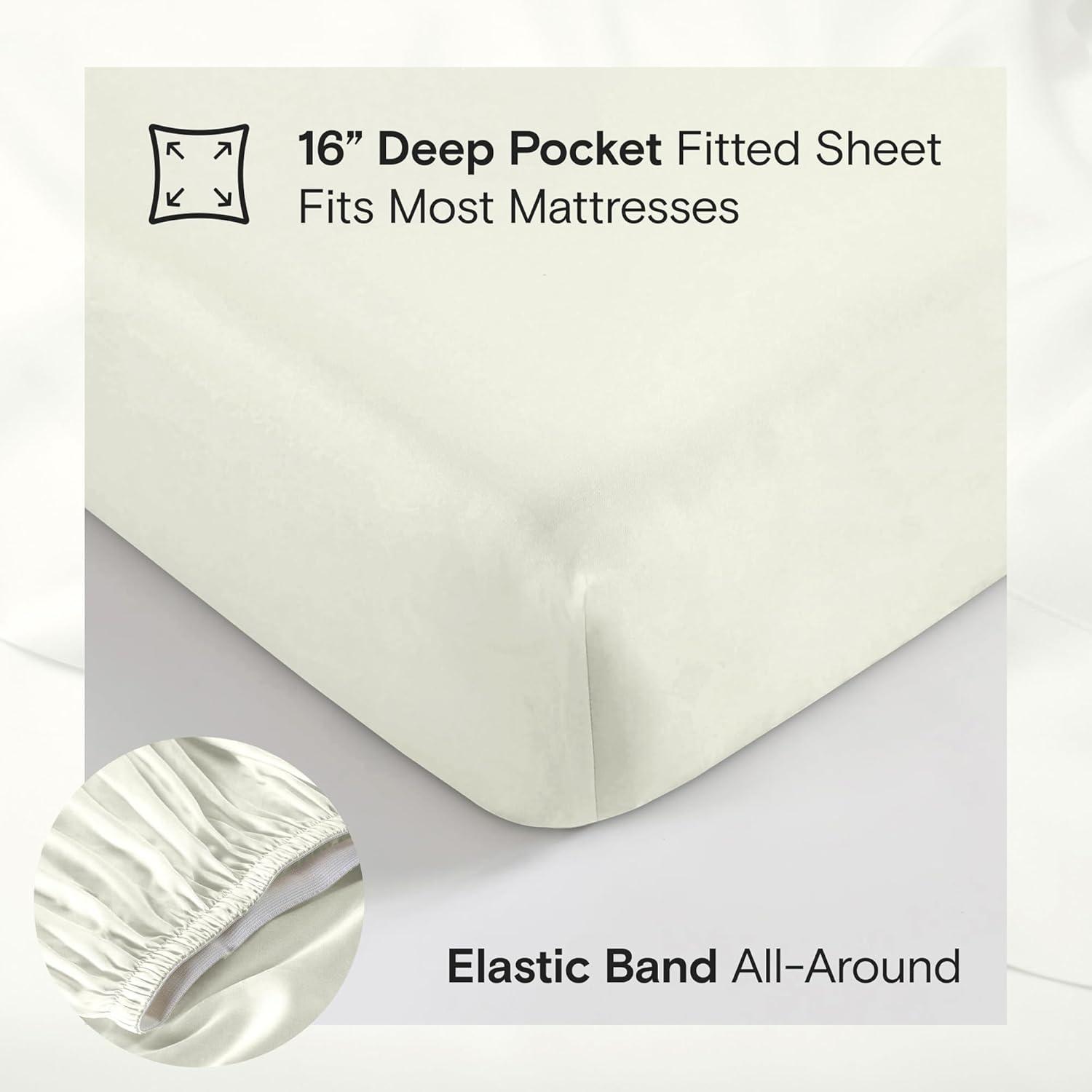 DOZ Bamboo Viscose Sheet Set, Organically Grown Bamboo, Buttery Soft, Cooling, High GSM, Deep Pockets Ivory Queen