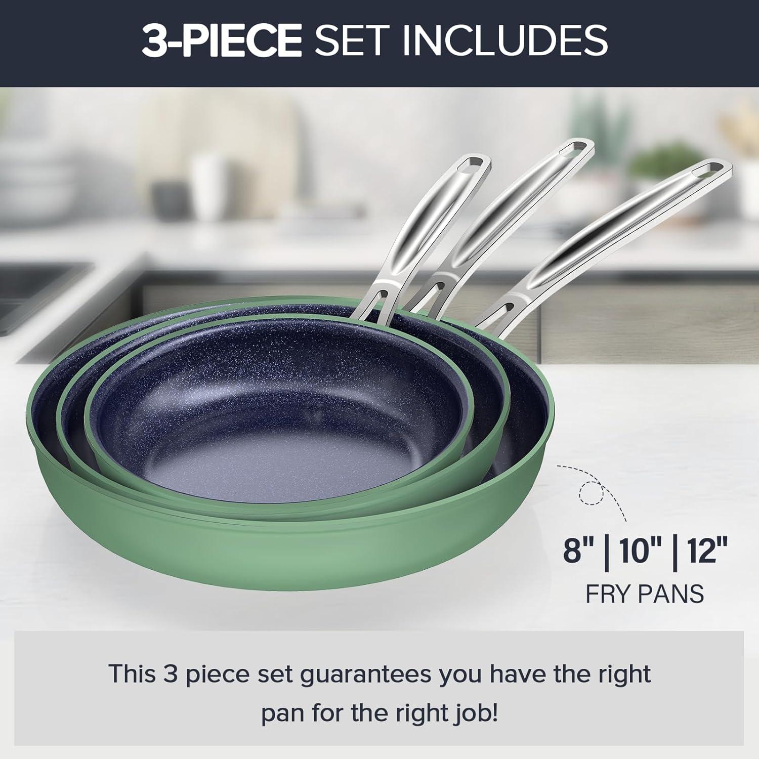 Green and Blue Ceramic Non-Stick Fry Pan Set, 3-Piece