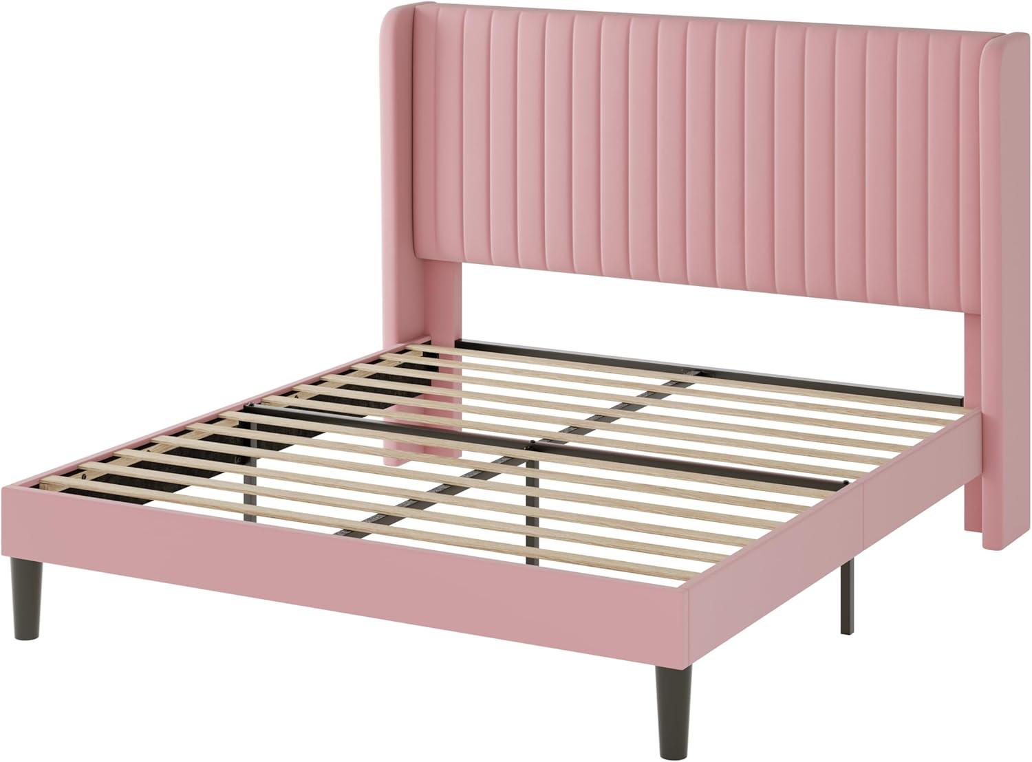 Willa Arlo™ Interiors Candler Velvet Upholstered Platform Bed with Wingback Headboard and Wooden Slats