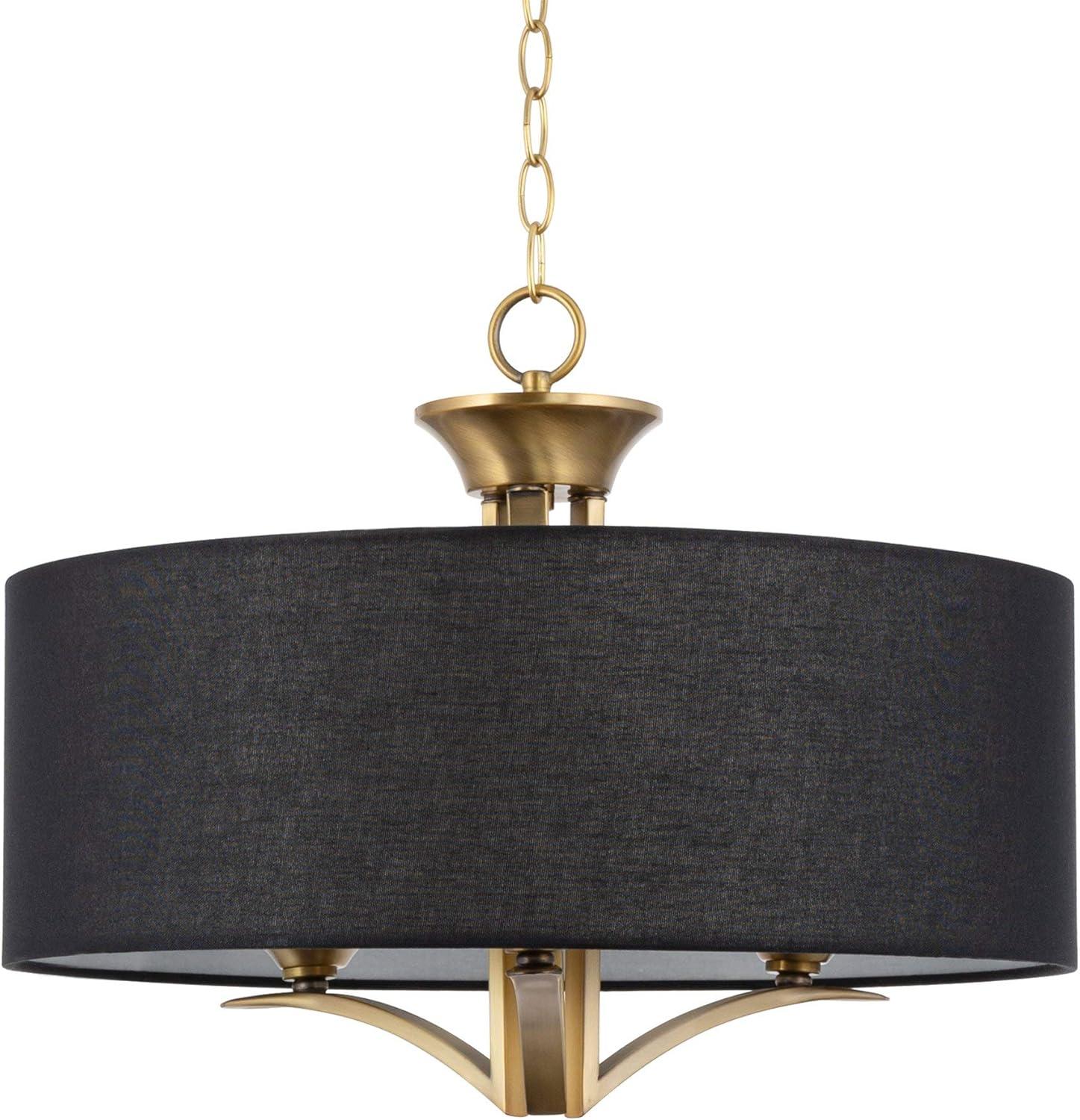 20" Brass Drum Chandelier with Black Fabric Shade