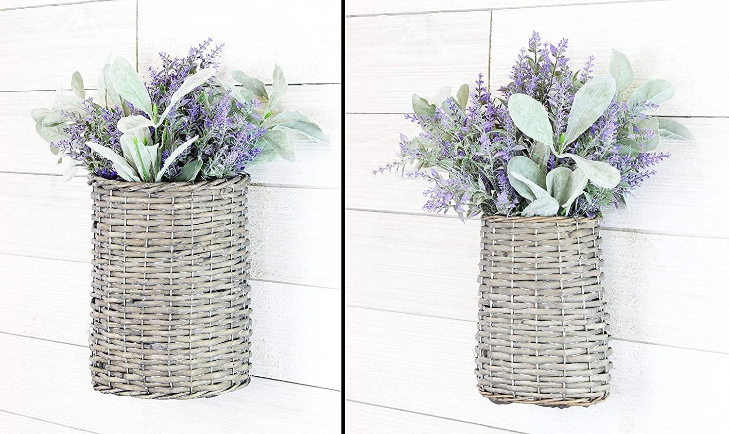 AuldHome Design Wall Hanging Pocket Baskets, Rustic Farmhouse Decor Wicker Painted Baskets