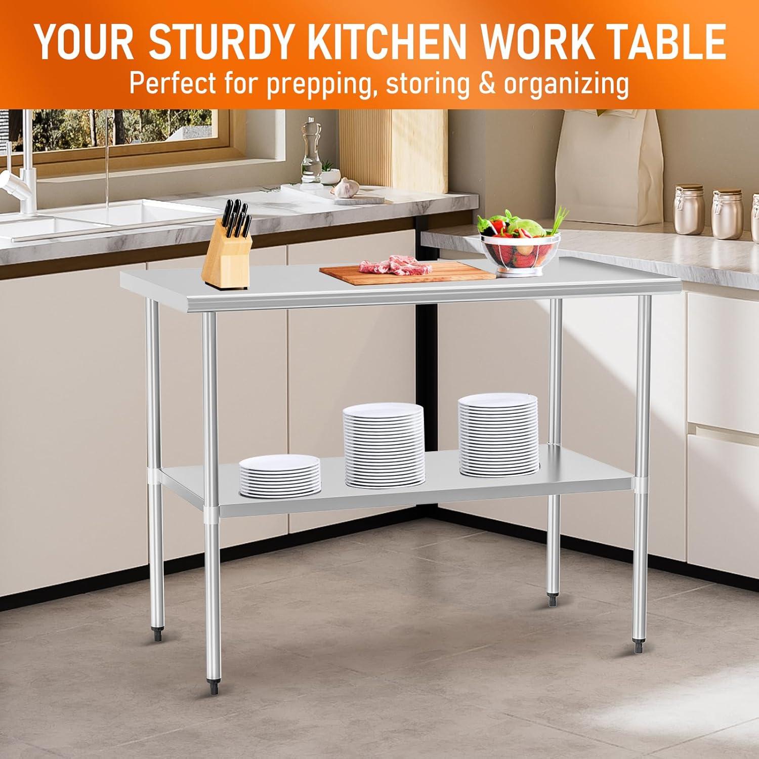 Stainless Steel Table for Food Prep & Work 30 x 48 inches Utility Table with Adjustable Undershelf, Commercial Workstation in Kitchen, Garage, Outdoor BBQ
