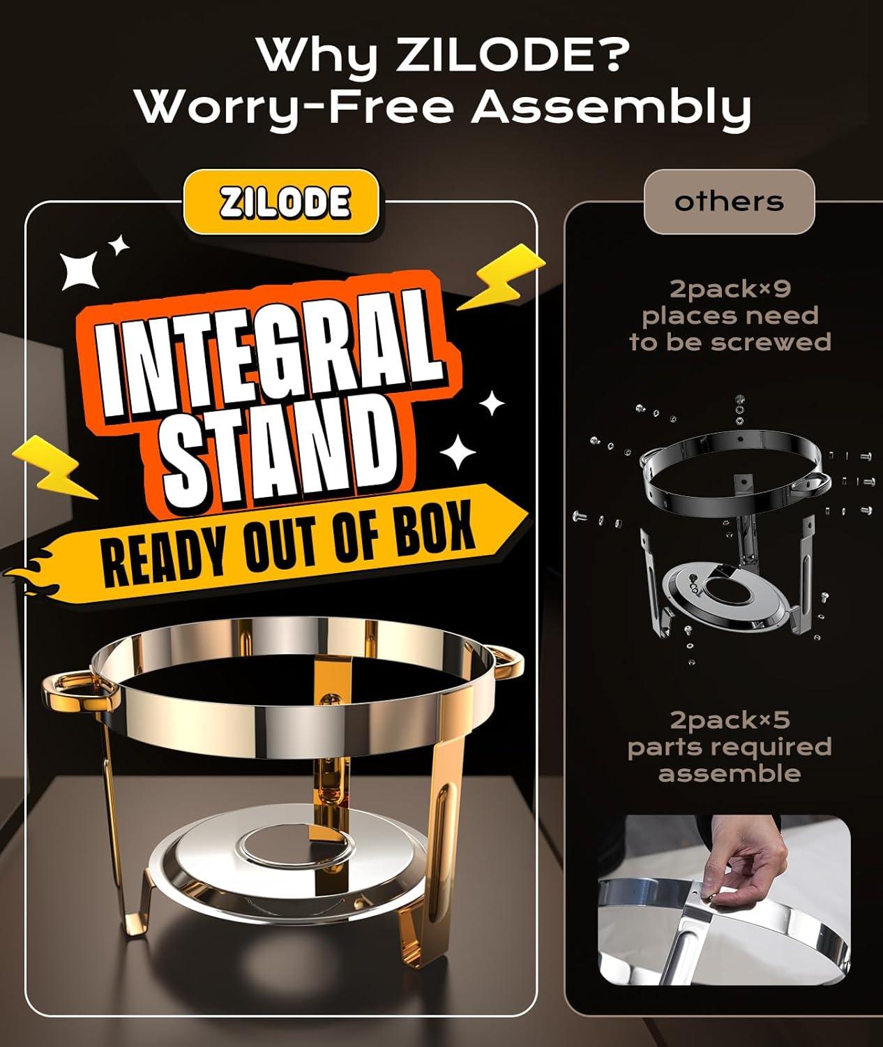 WhizMax Chafing Dish Buffet Set 2 Pack 5QT, Stainless Steel Round Chafing Dishes for Buffet with Lid Holder & Glass Lid, Gold