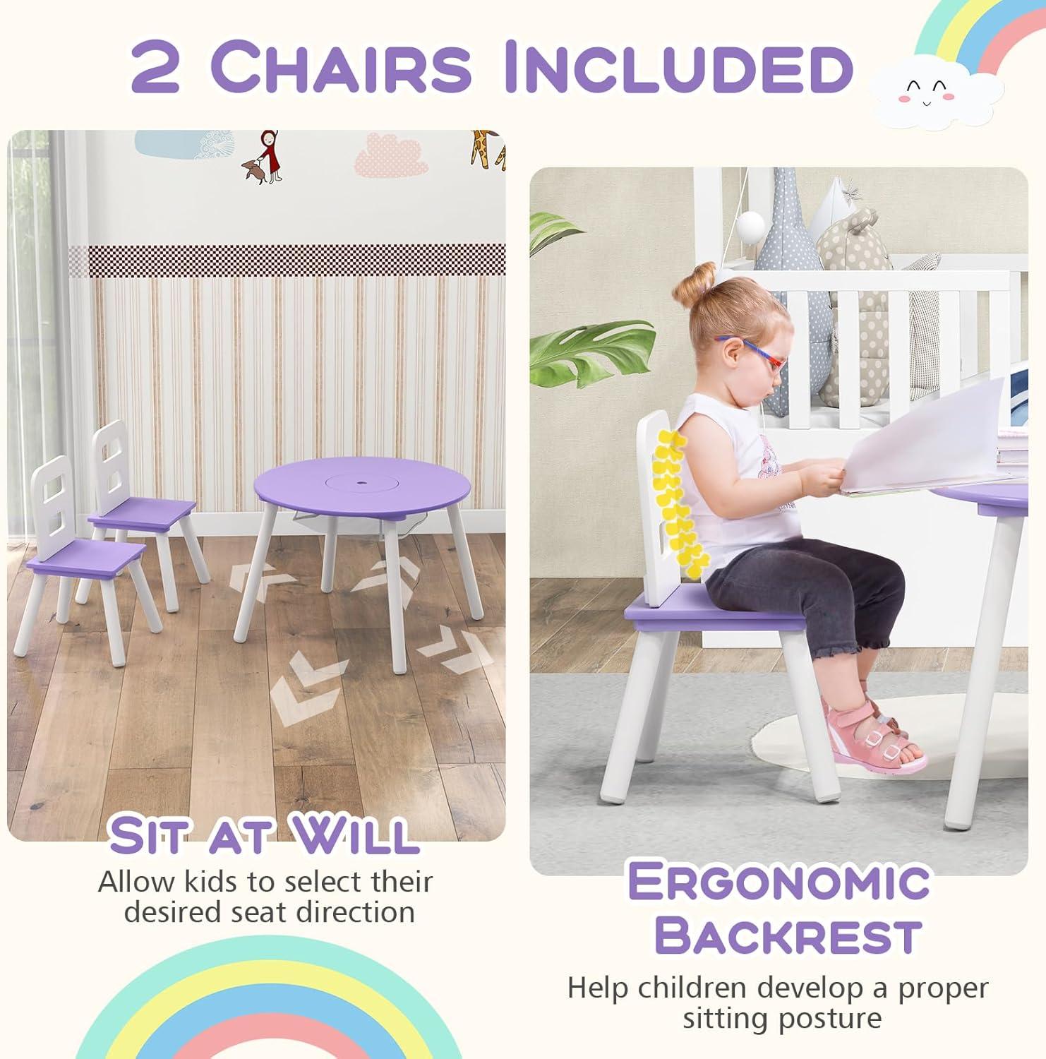 Purple Wooden Kids Table and Chair Set with Storage