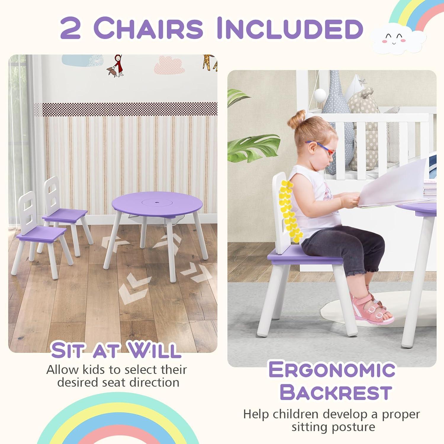 Costzon Kids Table and Chair Set, Wood Activity Table w/Center Mesh Storage, Children Furniture Gift for Boys & Girls, Ideal for Arts, Crafts, Snack Time, Homework, Toddler Table and Chair Set, Purple