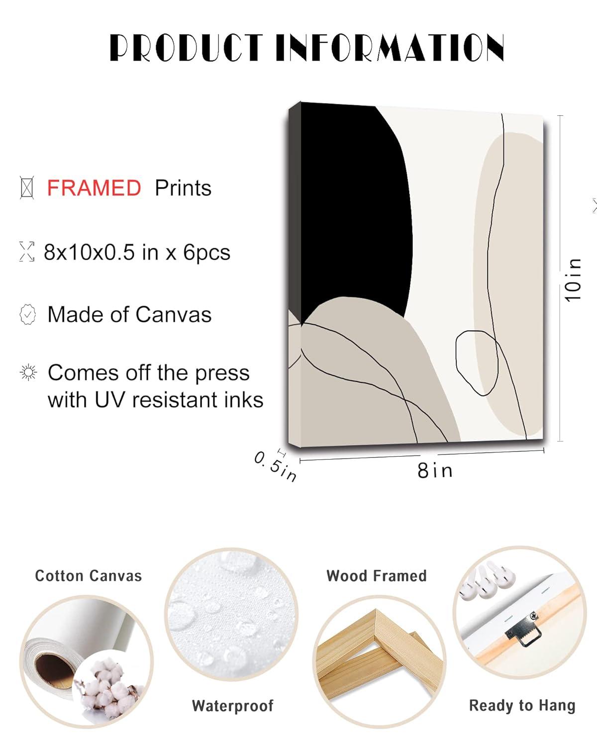 Drsoum Abstract Boho Wall Art Minimalist Geometric Framed  Room Decor Black Bohemian Poster 8"x10"