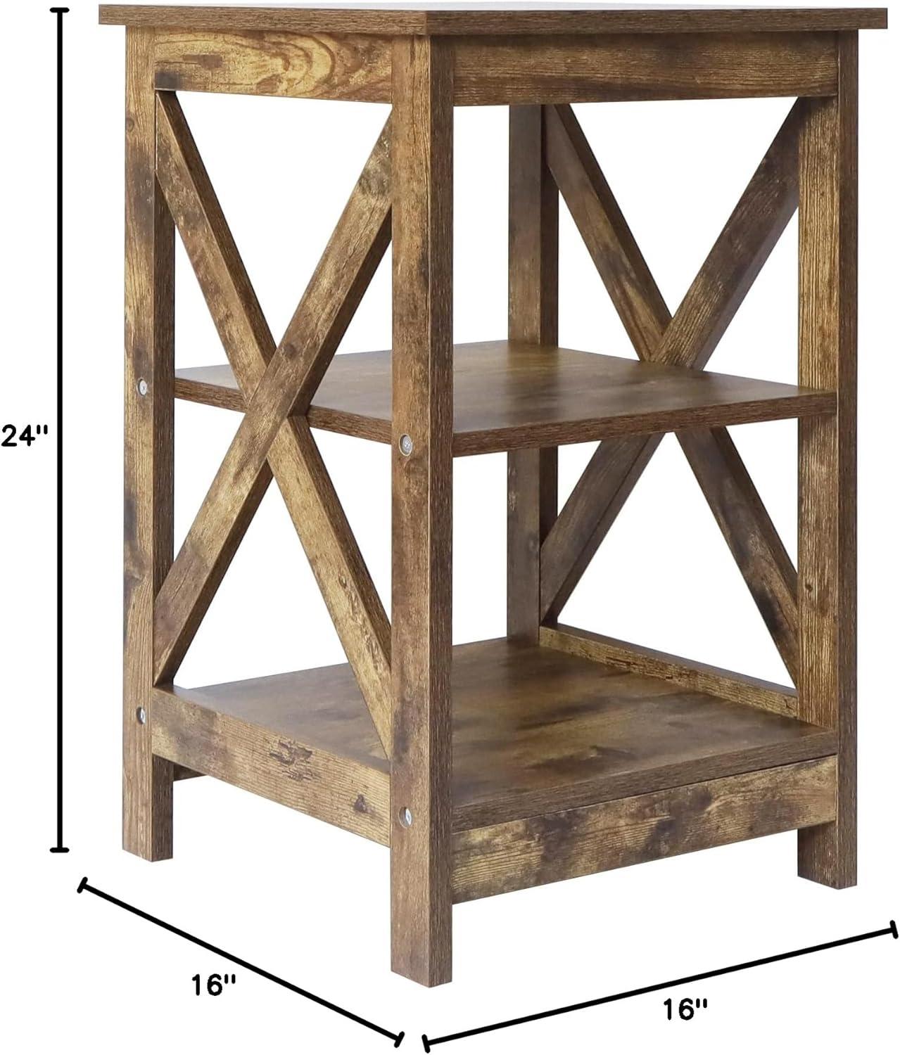 Rainbow Sophia Side Table, Modern Farmhouse Wood End Table with 3-Tier Storage, Rustic Wood