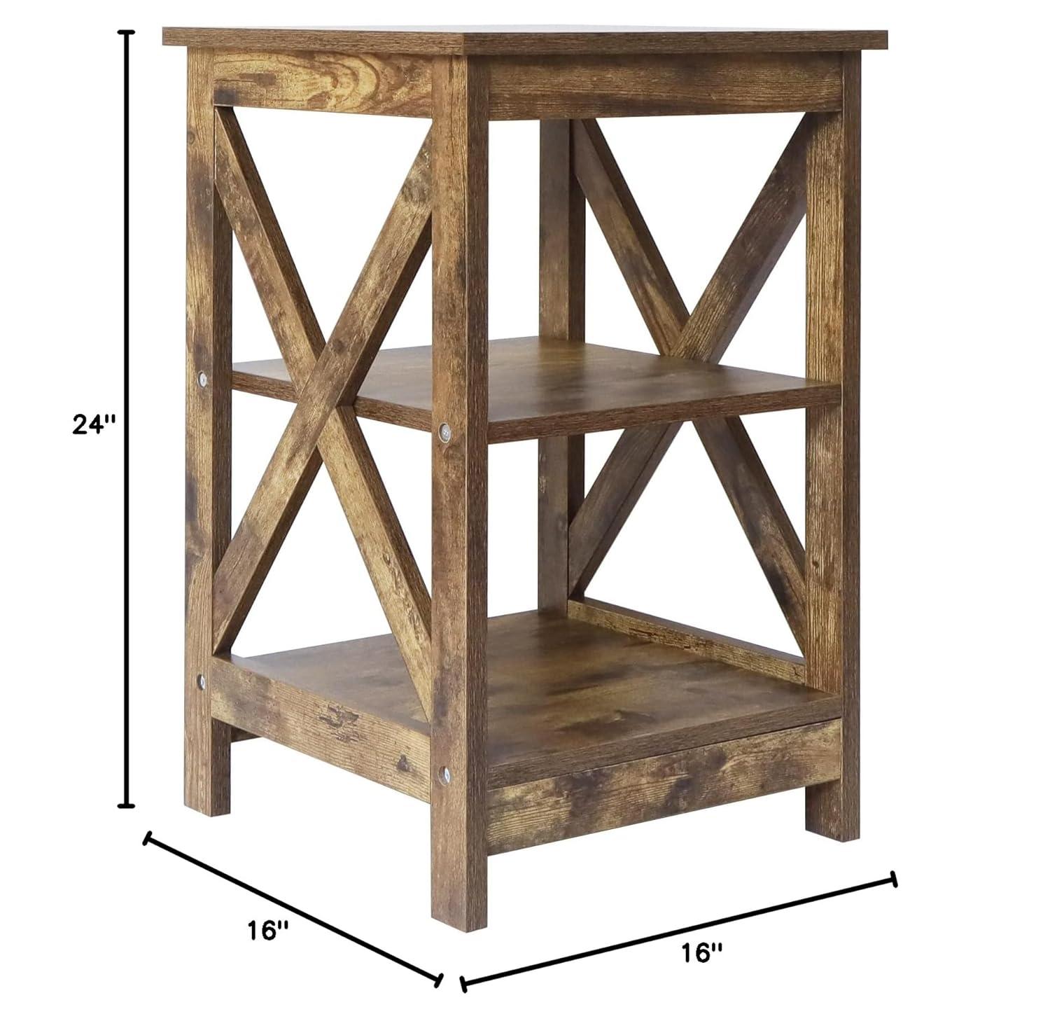 Rainbow Sophia Side Table, Modern Farmhouse Wood End Table with 3-Tier Storage, Rustic Wood
