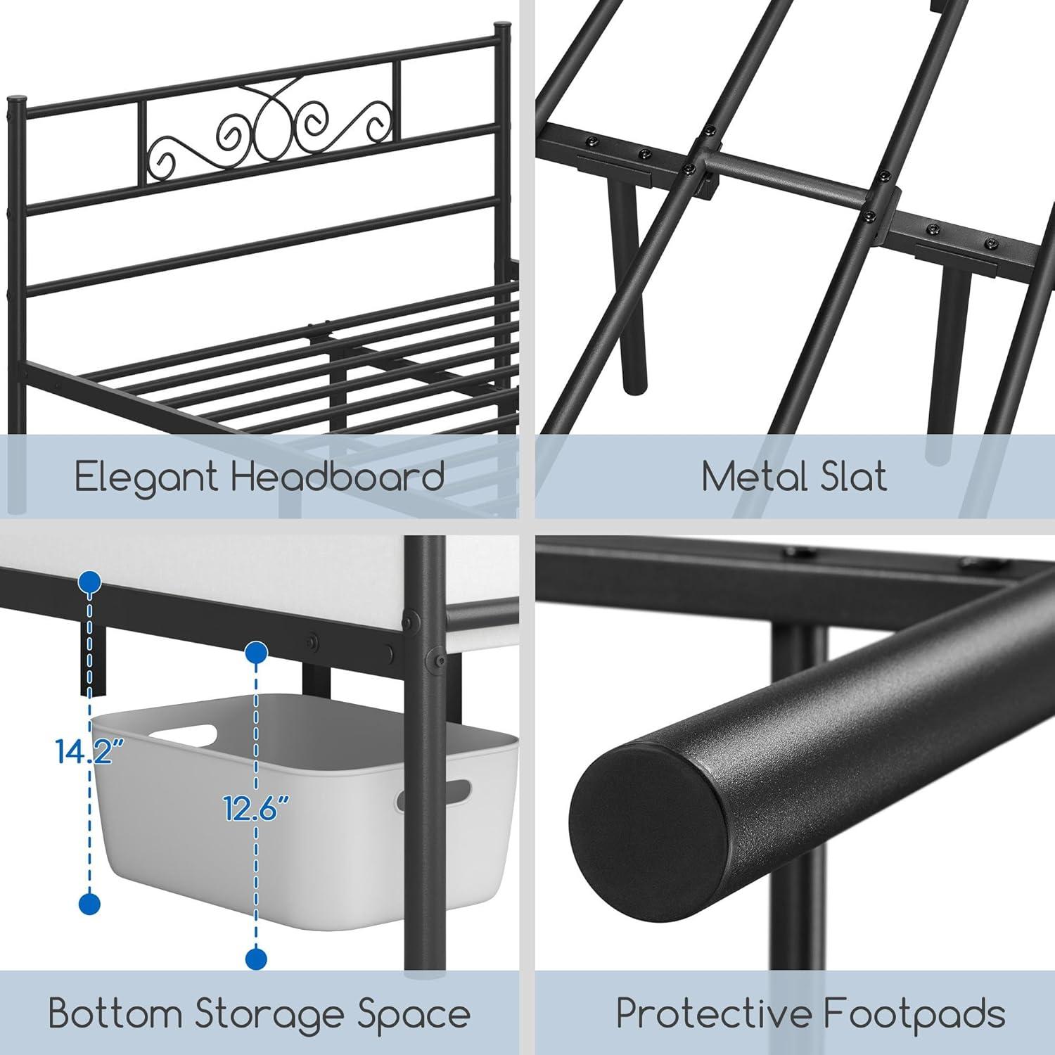 Yartaka Queen Bed Frame Platform with Headboard and Footboard Metal Bed Mattress Foundation with Storage No Box Spring Needed Black