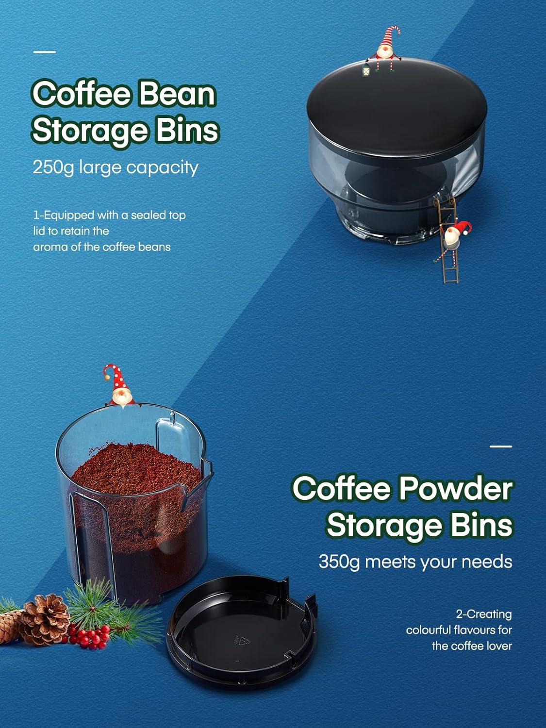 Stainless Steel Electric Burr Coffee Grinder with Adjustable Grind Settings