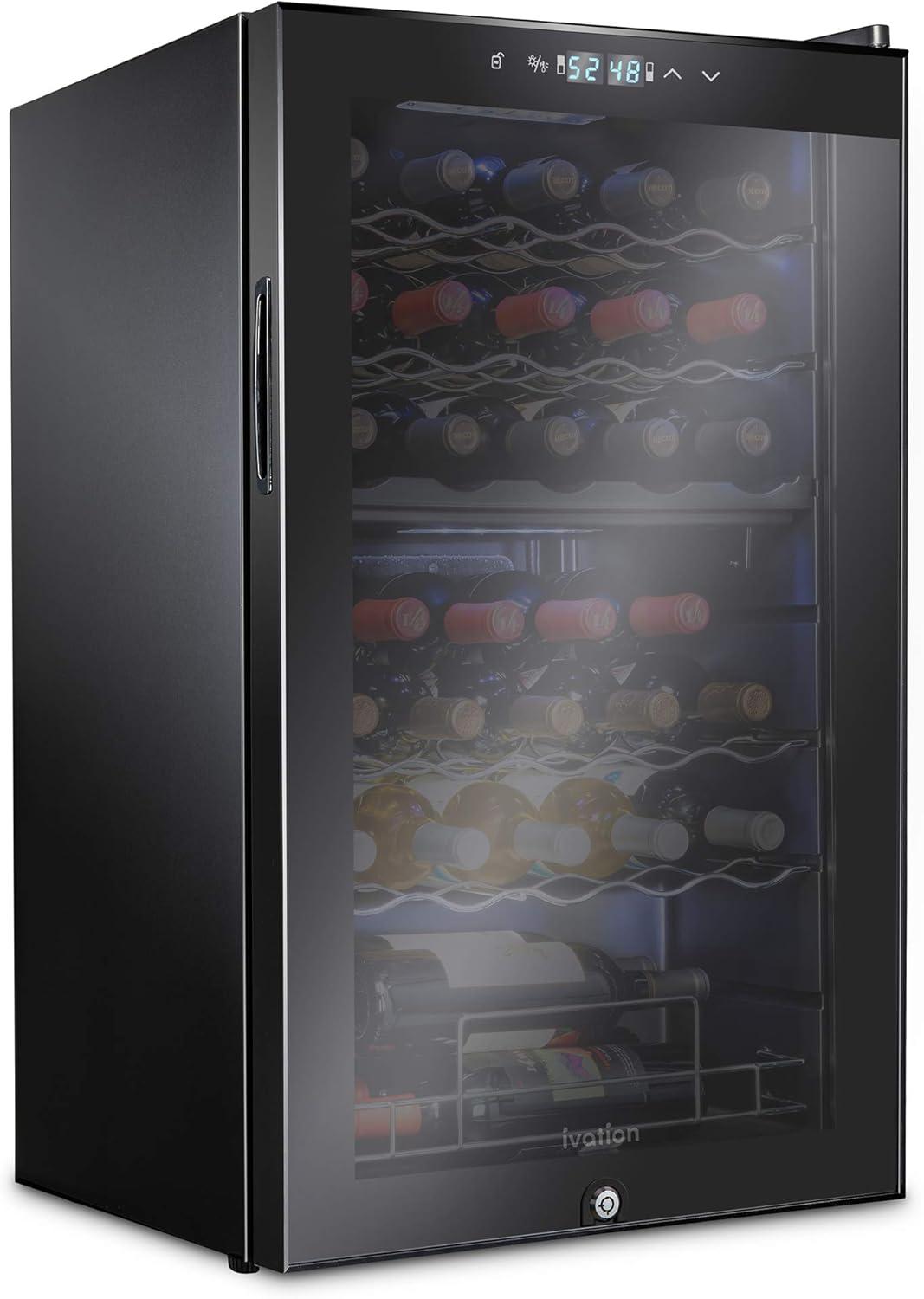 Ivation 33 Bottle Wine Cooler Fridge, Dual Zone Refrigerator with Lock