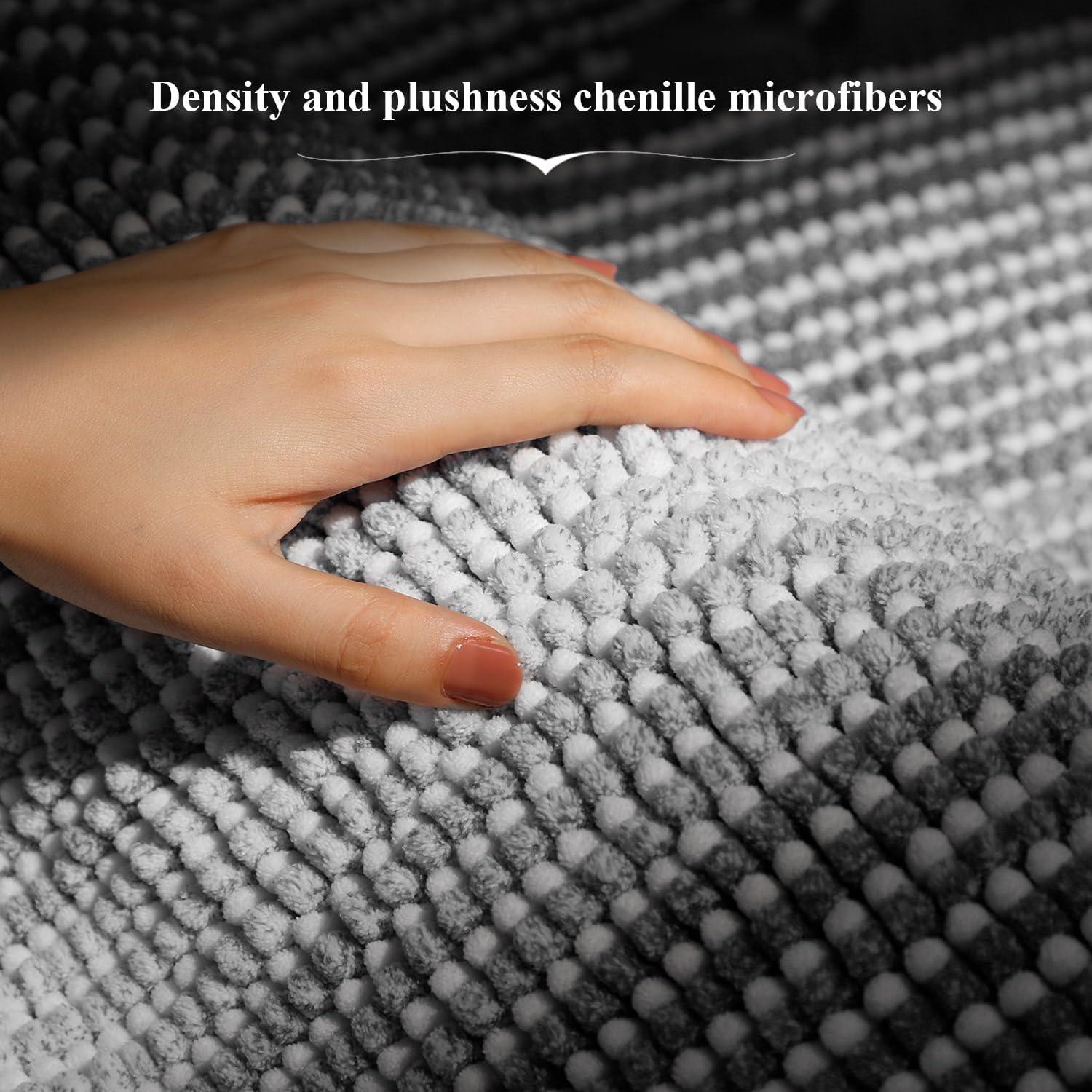 BSICPRO Bathroom Rugs and Mats Sets, 2 Piece Thick Absorbent Chenille Bath Mat Rug Set Non Slip, Soft Shaggy Bath Room Floor Mats for Bathroom, Machine Washable (20" x 47" Plus 16" x 24", Black)