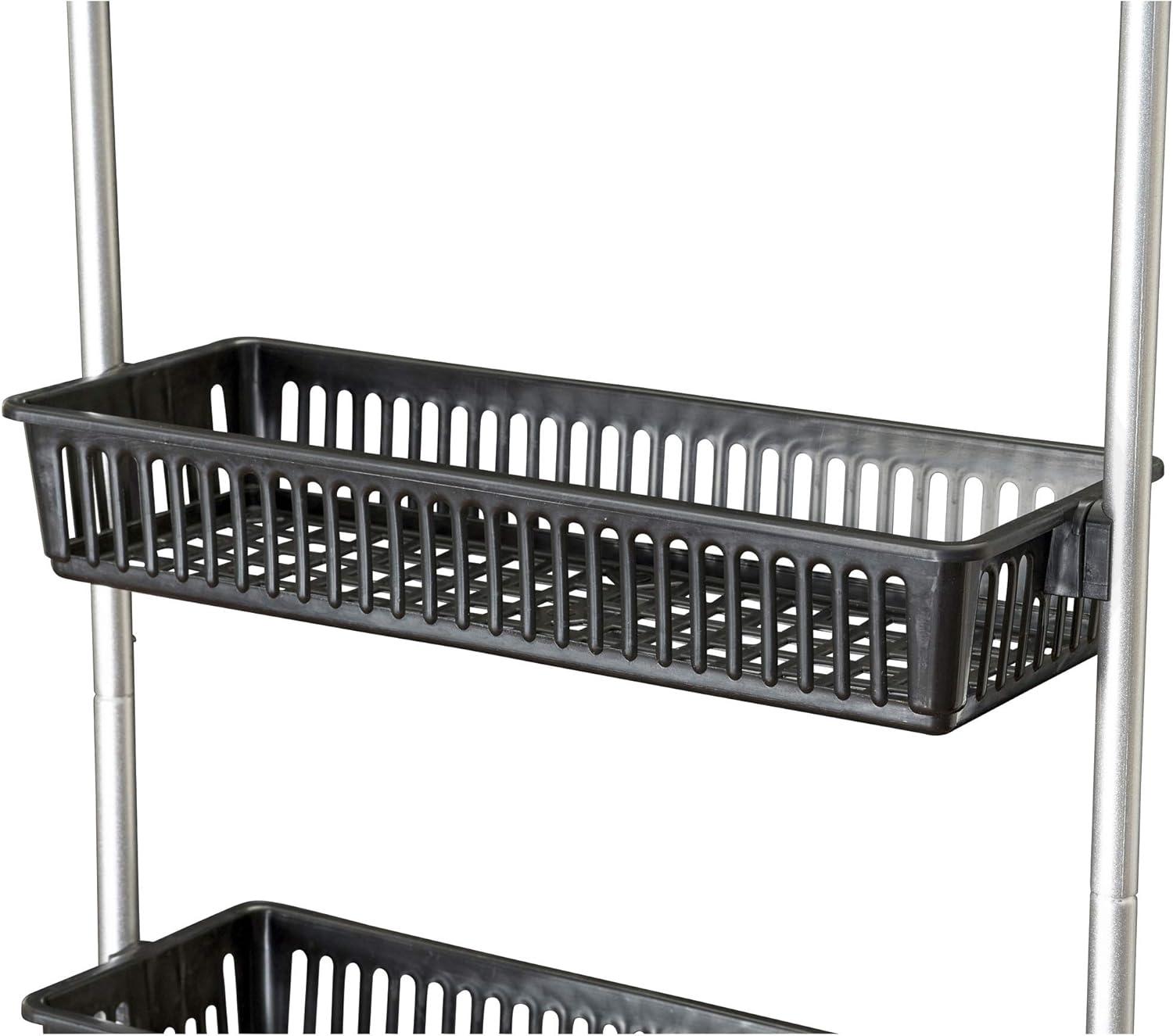 Household Essentials Over the Door Storage Rack, 6 Basket Door Organizer, Great for Use in Pantry as Spice Rack, Black