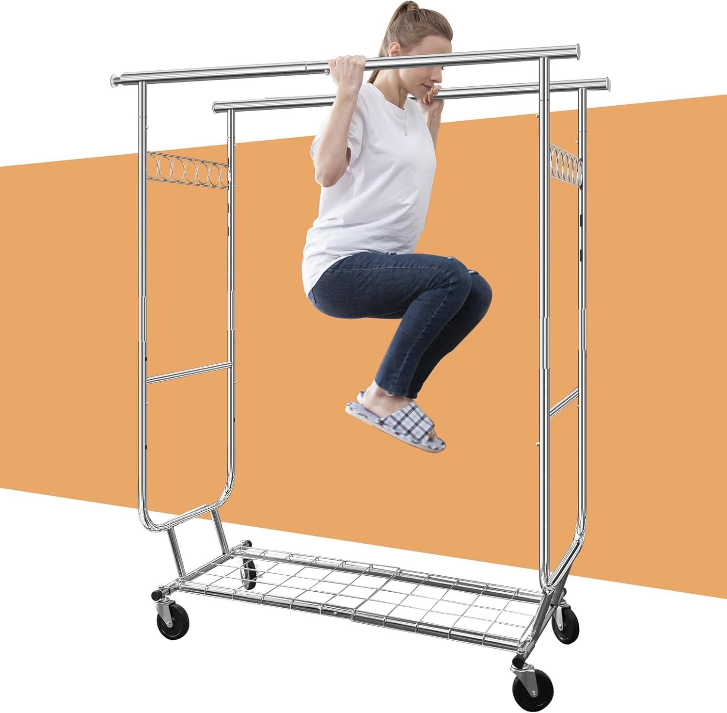 Baokaler Clothes Rack Heavy Duty Holds 600LBS Rolling Clothing Racks for Hanging Clothes Portable Clothes Rack Metal Clothing Rack with Wheels Collapsible & Commercial Garment Rack Heavy Duty